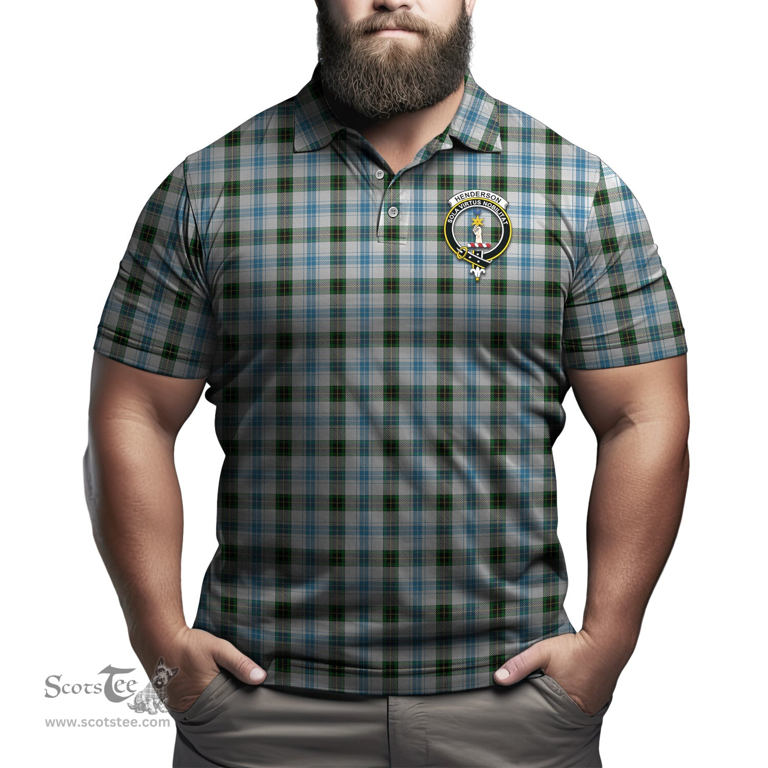 Scottish Henderson Dress Tartan Mens Polo Shirt with Family Crest Scottish Polo Shirt Scottish Plaid Tartan Plaid - ScotsTee - scotstee.com