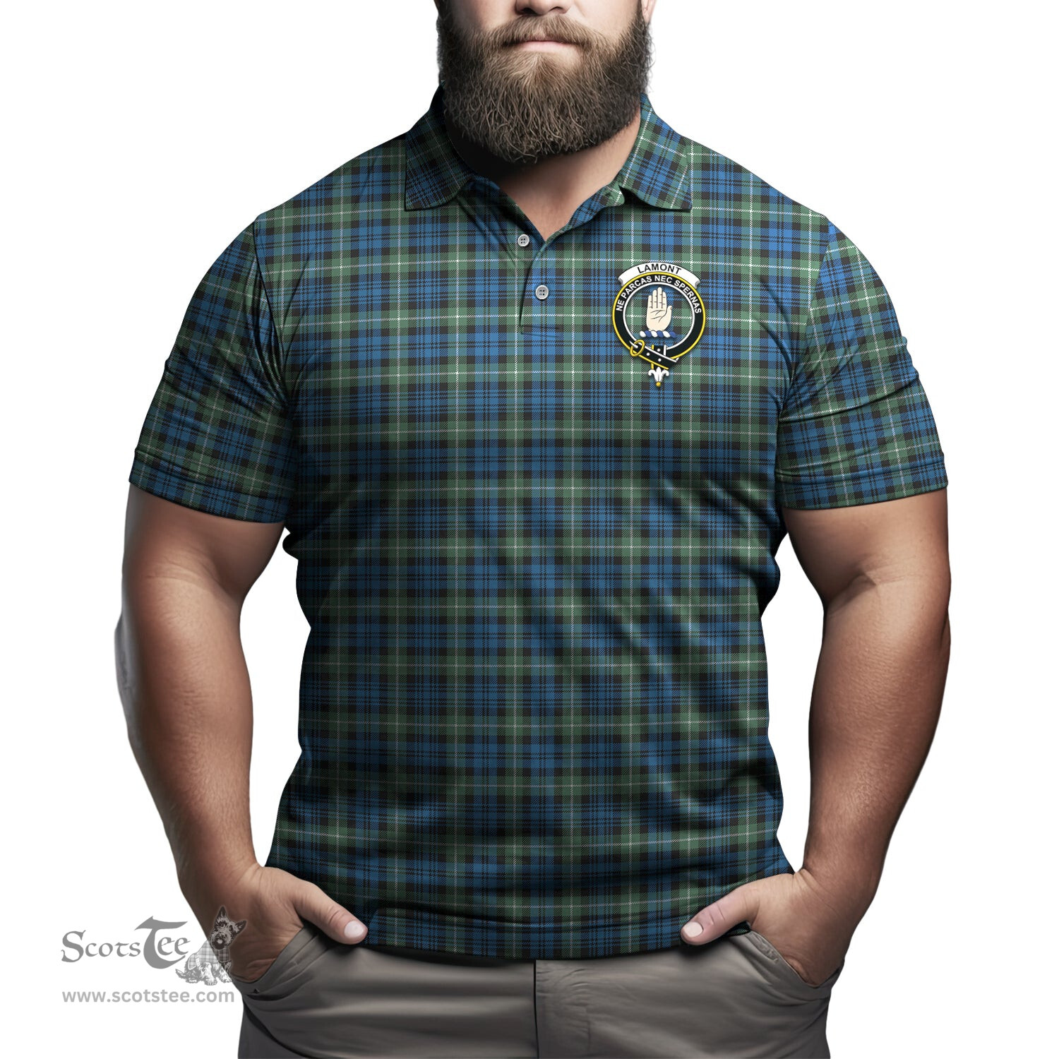 Scottish Lamont Ancient Tartan Mens Polo Shirt with Family Crest Scottish Polo Shirt Scottish Plaid Tartan Plaid - ScotsTee - scotstee.com