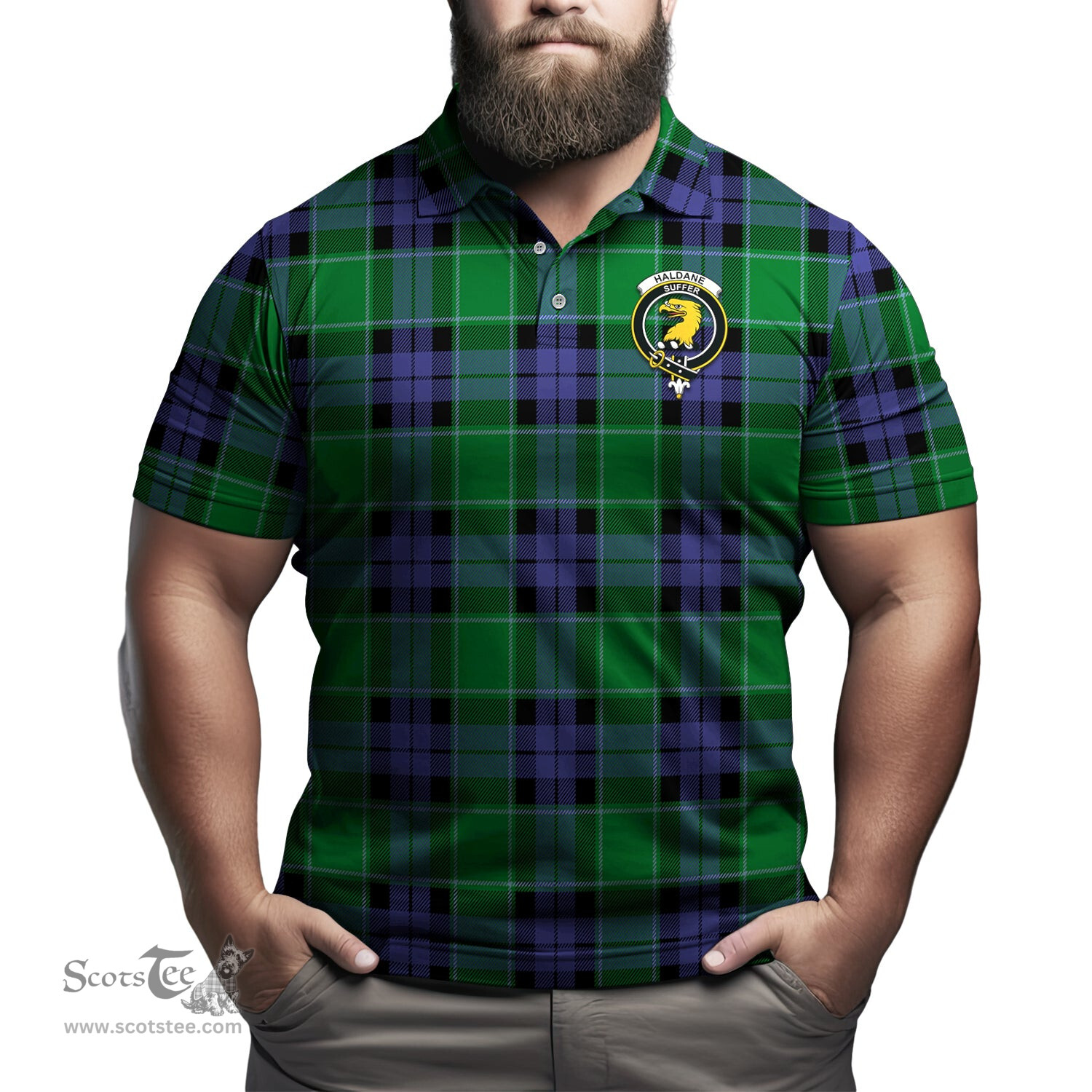 Scottish Haldane Tartan Mens Polo Shirt with Family Crest Scottish Polo Shirt Scottish Plaid Tartan Plaid - ScotsTee - scotstee.com