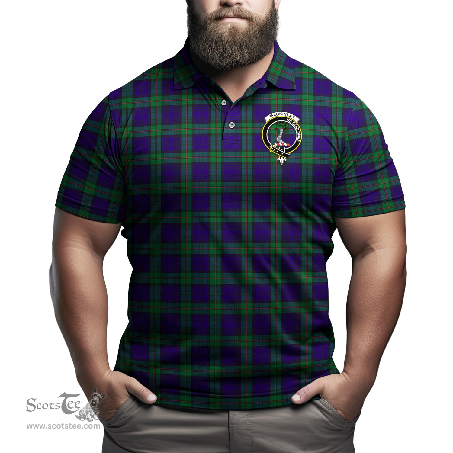 Scottish MacKinlay Modern Tartan Mens Polo Shirt with Family Crest Scottish Polo Shirt Scottish Plaid Tartan Plaid - ScotsTee - scotstee.com