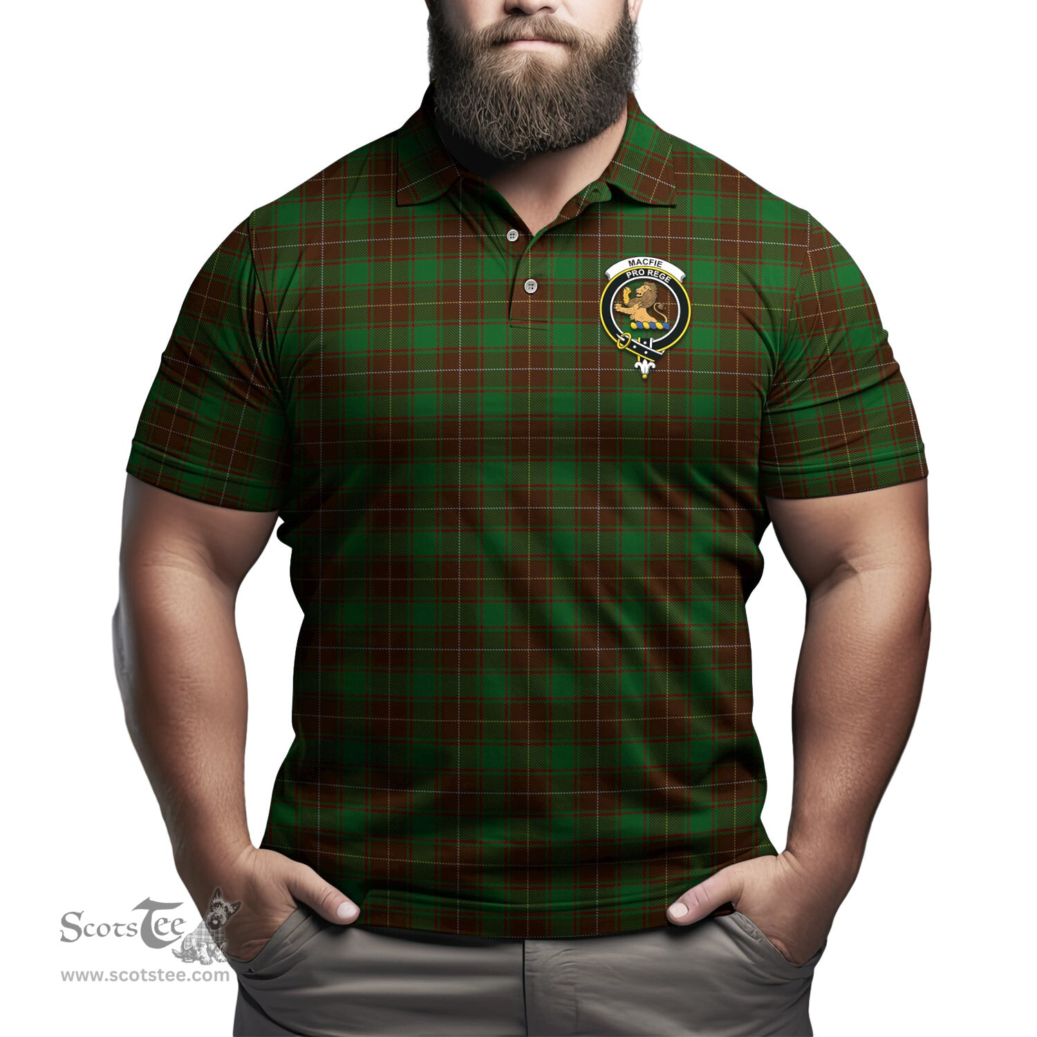 Scottish MacFie Hunting Tartan Mens Polo Shirt with Family Crest Scottish Polo Shirt Scottish Plaid Tartan Plaid - ScotsTee - scotstee.com