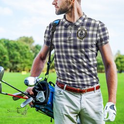 Scottish Hannay Modern Tartan Mens Polo Shirt with Family Crest Scottish Polo Shirt Scottish Plaid Tartan Plaid - ScotsTee - scotstee.com