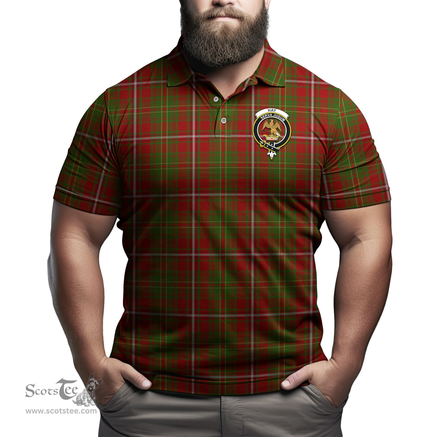 Scottish Hay Tartan Mens Polo Shirt with Family Crest Scottish Polo Shirt Scottish Plaid Tartan Plaid - ScotsTee - scotstee.com