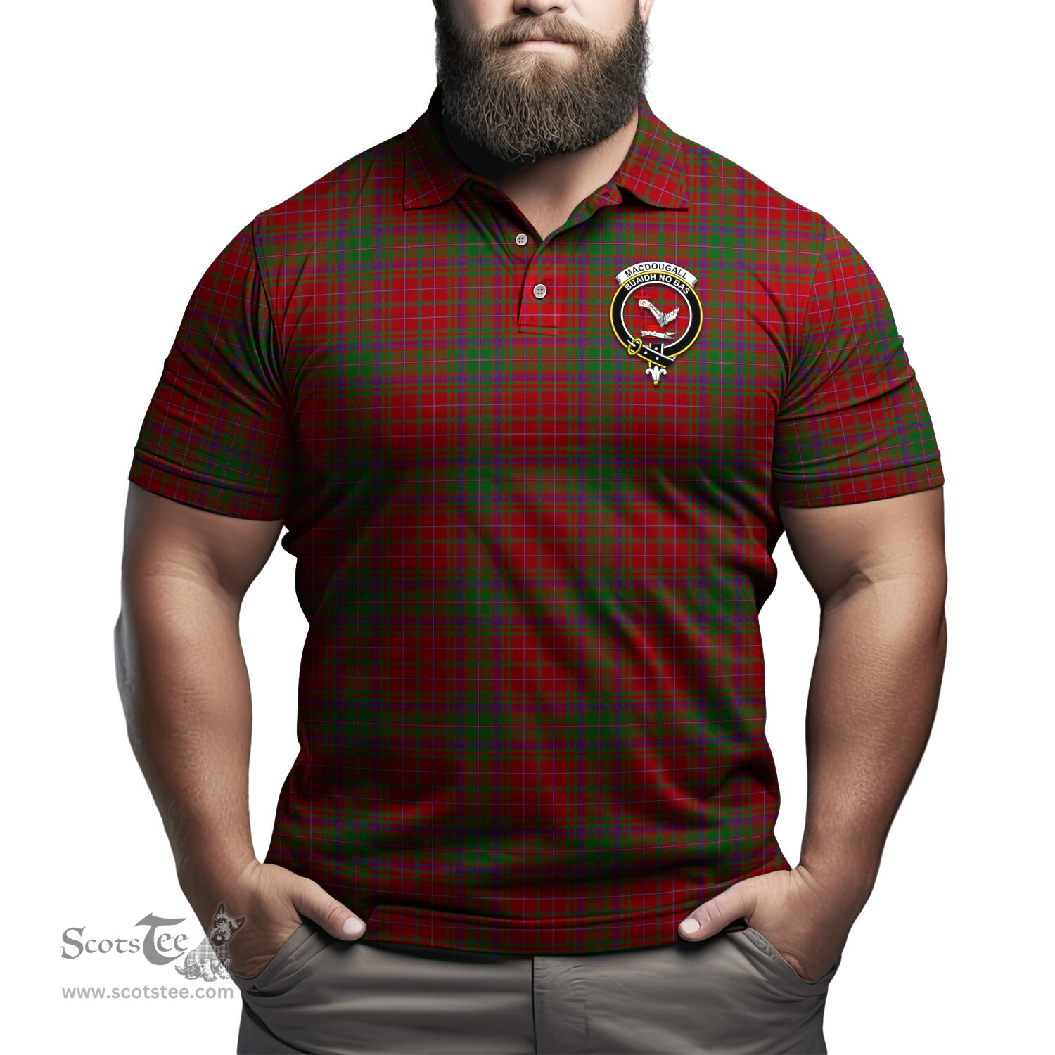 Scottish MacDougall Tartan Mens Polo Shirt with Family Crest Scottish Polo Shirt Scottish Plaid Tartan Plaid - ScotsTee - scotstee.com