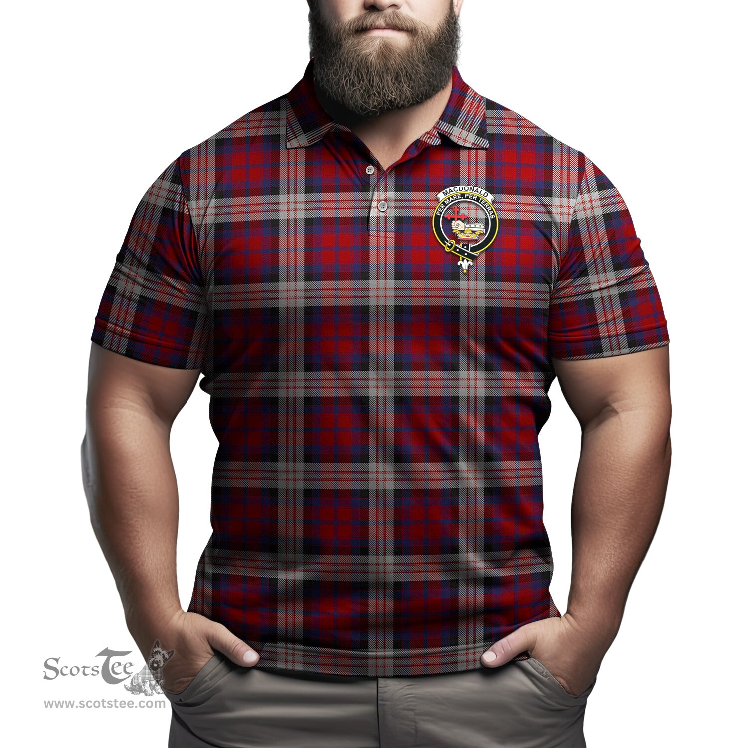 Scottish MacDonald Dress Irish Tartan Mens Polo Shirt with Family Crest Scottish Polo Shirt Scottish Plaid Tartan Plaid - ScotsTee - scotstee.com