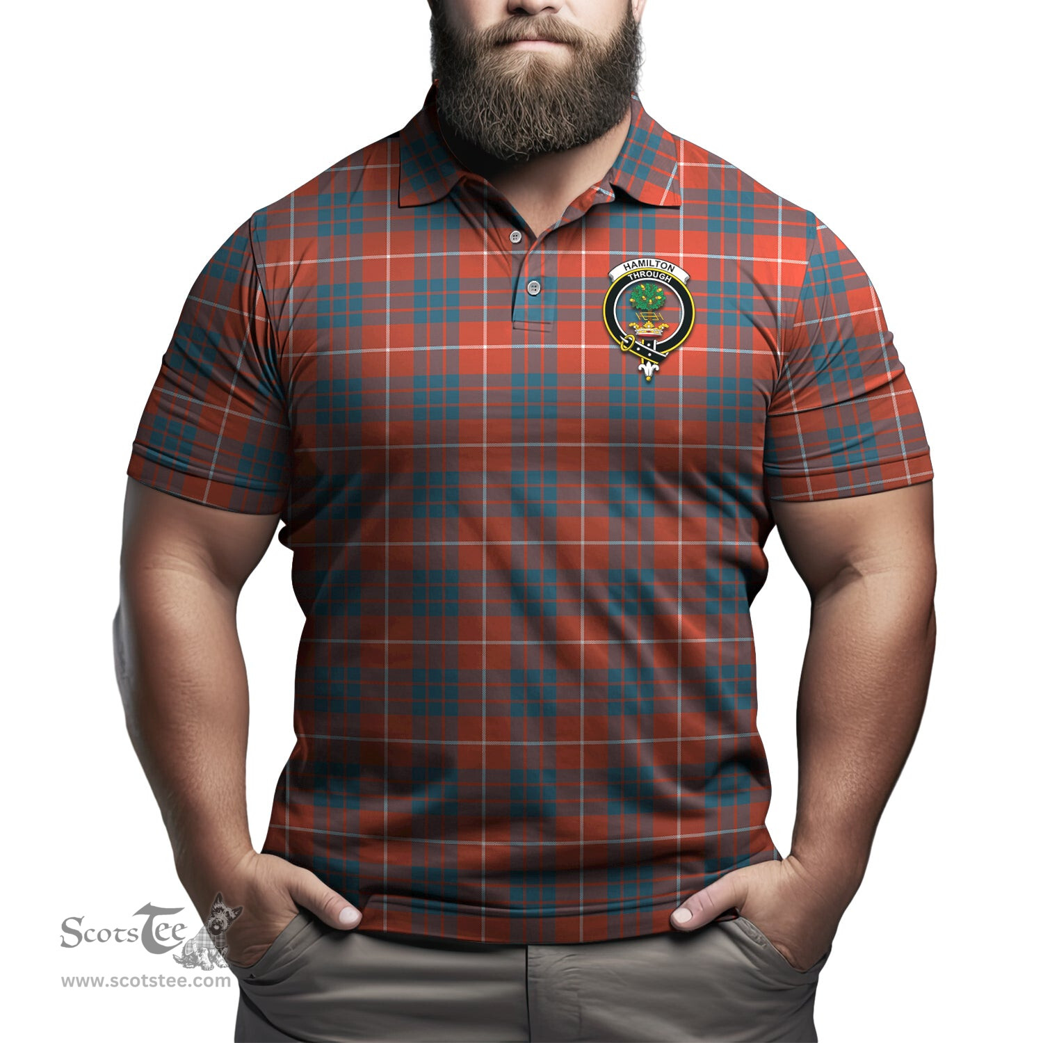 Scottish Hamilton Ancient Tartan Mens Polo Shirt with Family Crest Scottish Polo Shirt Scottish Plaid Tartan Plaid - ScotsTee - scotstee.com