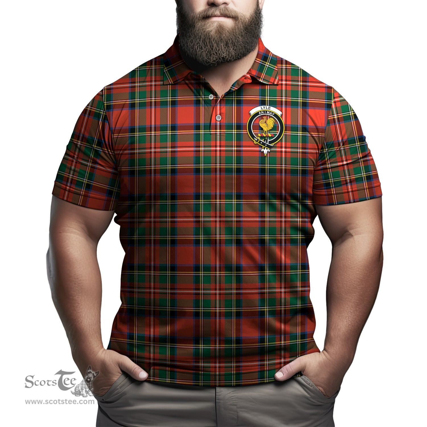 Scottish Lyle Tartan Mens Polo Shirt with Family Crest Scottish Polo Shirt Scottish Plaid Tartan Plaid - ScotsTee - scotstee.com