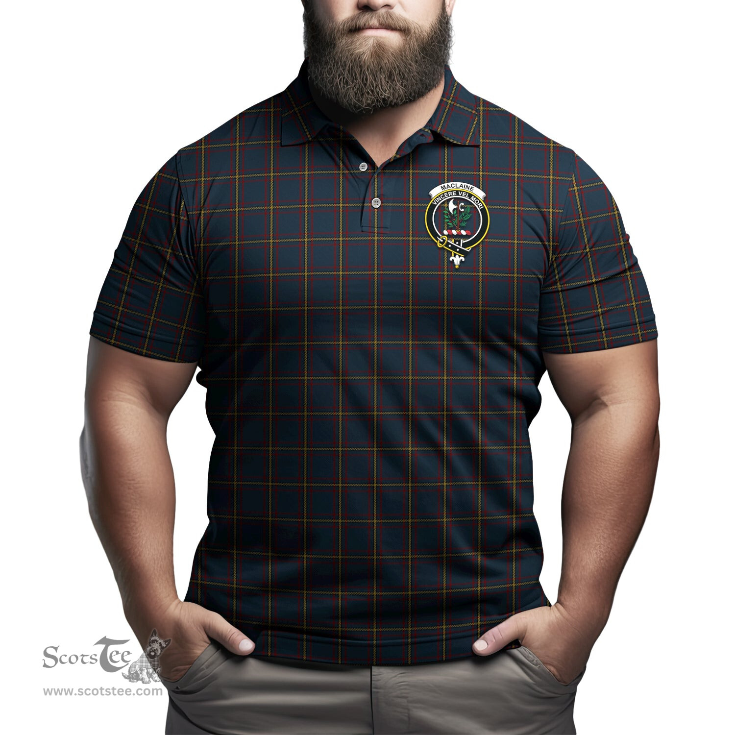 Scottish MacLaine of Lochbuie Hunting Tartan Mens Polo Shirt with Family Crest Scottish Polo Shirt Scottish Plaid Tartan Plaid - ScotsTee - scotstee.com