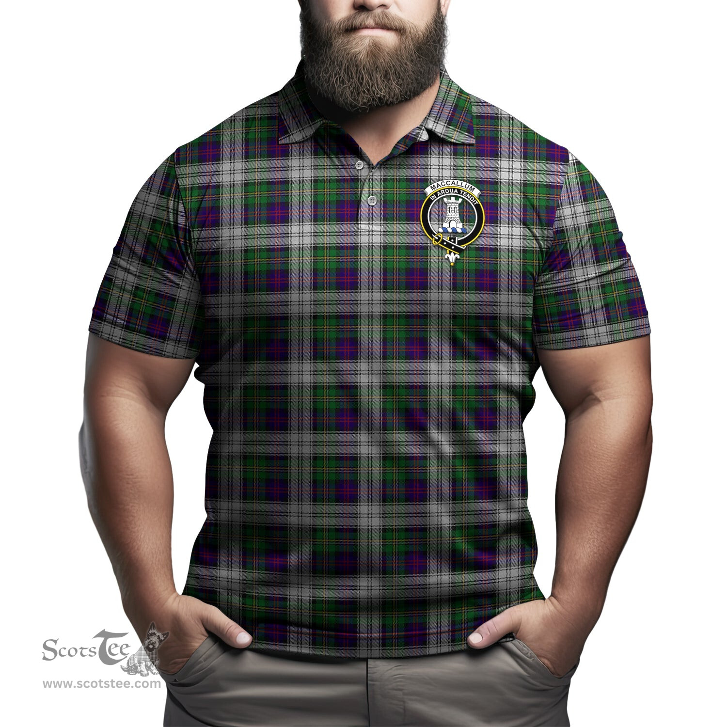 Scottish MacCallum Dress Tartan Mens Polo Shirt with Family Crest Scottish Polo Shirt Scottish Plaid Tartan Plaid - ScotsTee - scotstee.com