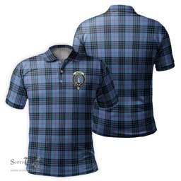 Scottish MacKay Blue Tartan Mens Polo Shirt with Family Crest Scottish Polo Shirt Scottish Plaid Tartan Plaid - ScotsTee - scotstee.com