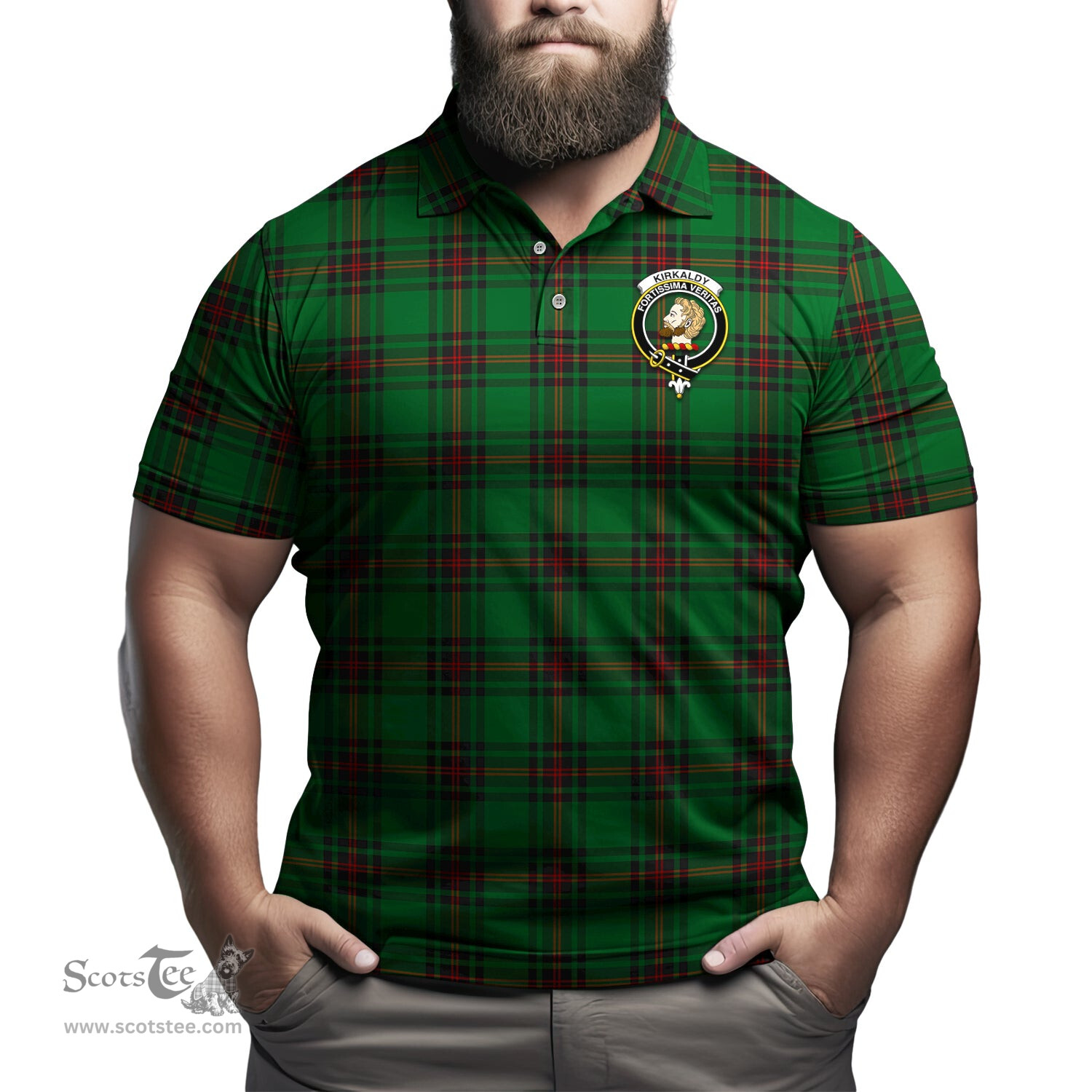 Scottish Kirkaldy Tartan Mens Polo Shirt with Family Crest Scottish Polo Shirt Scottish Plaid Tartan Plaid - ScotsTee - scotstee.com