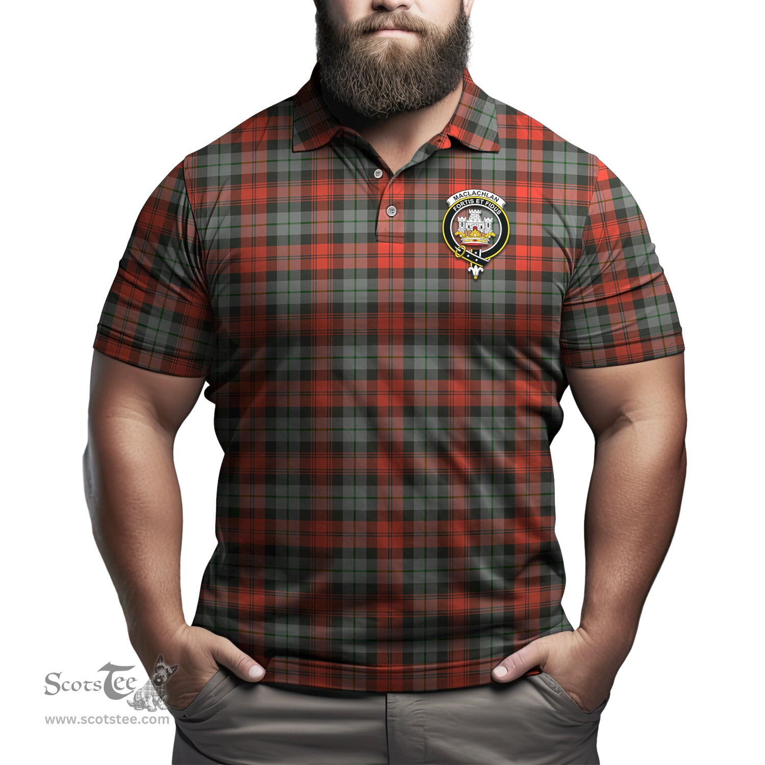 Scottish MacLachlan Weathered Tartan Mens Polo Shirt with Family Crest Scottish Polo Shirt Scottish Plaid Tartan Plaid - ScotsTee - scotstee.com