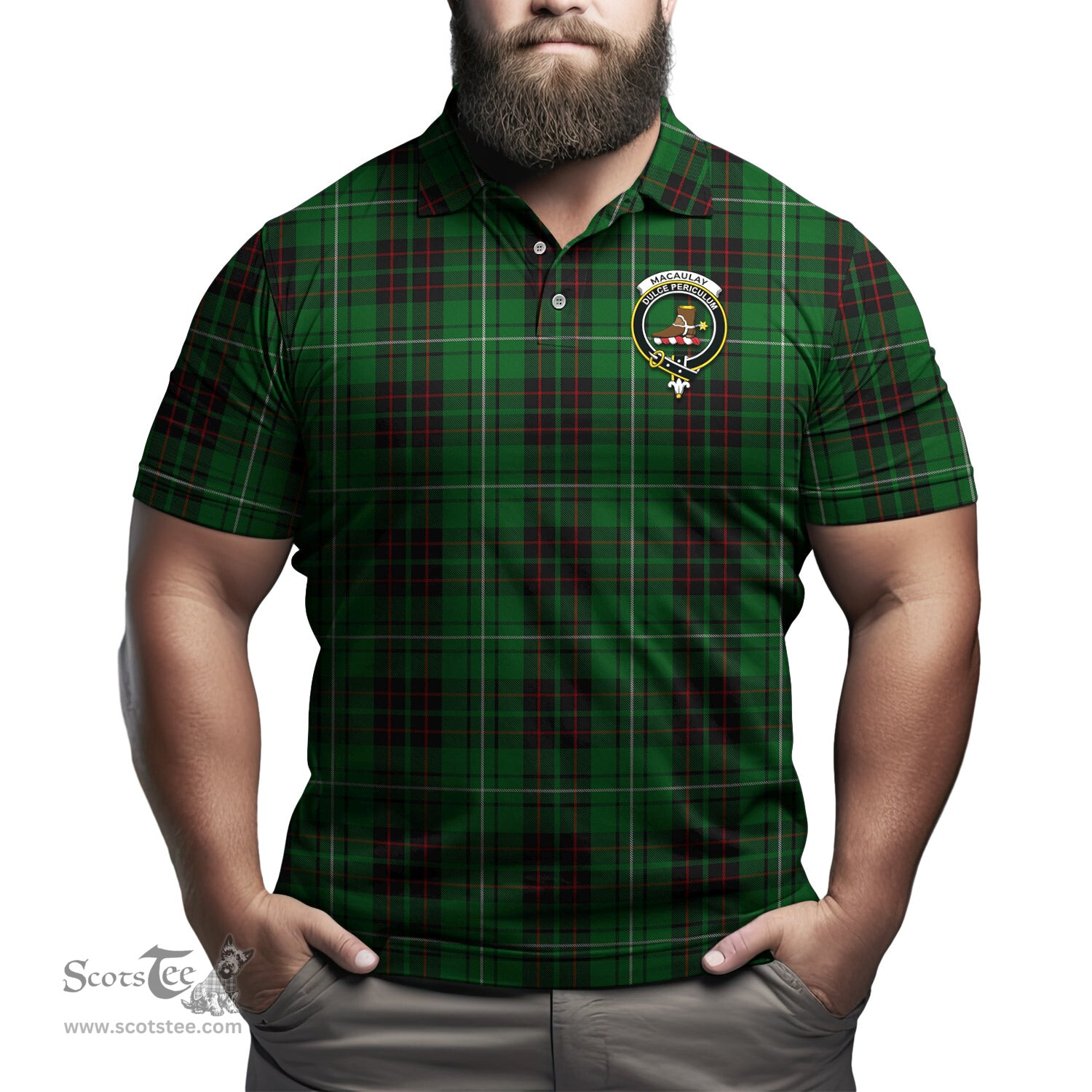 Scottish MacAulay of Lewis Tartan Mens Polo Shirt with Family Crest Scottish Polo Shirt Scottish Plaid Tartan Plaid - ScotsTee - scotstee.com