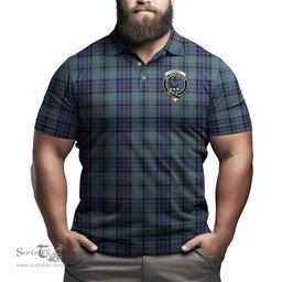 Scottish Hannay Blue Tartan Mens Polo Shirt with Family Crest Scottish Polo Shirt Scottish Plaid Tartan Plaid - ScotsTee - scotstee.com