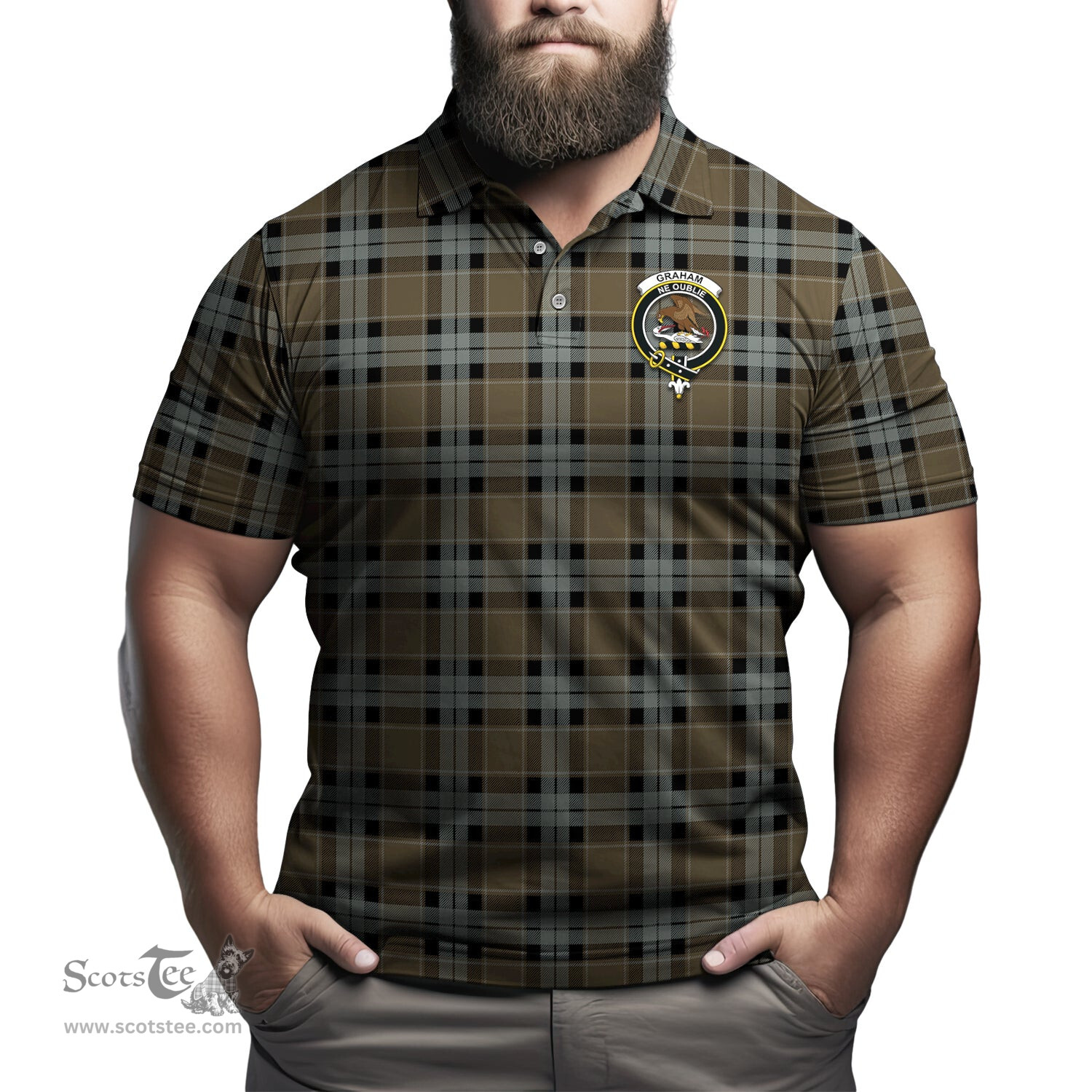 Scottish Graham of Menteith Weathered Tartan Mens Polo Shirt with Family Crest Scottish Polo Shirt Scottish Plaid Tartan Plaid - ScotsTee - scotstee.com