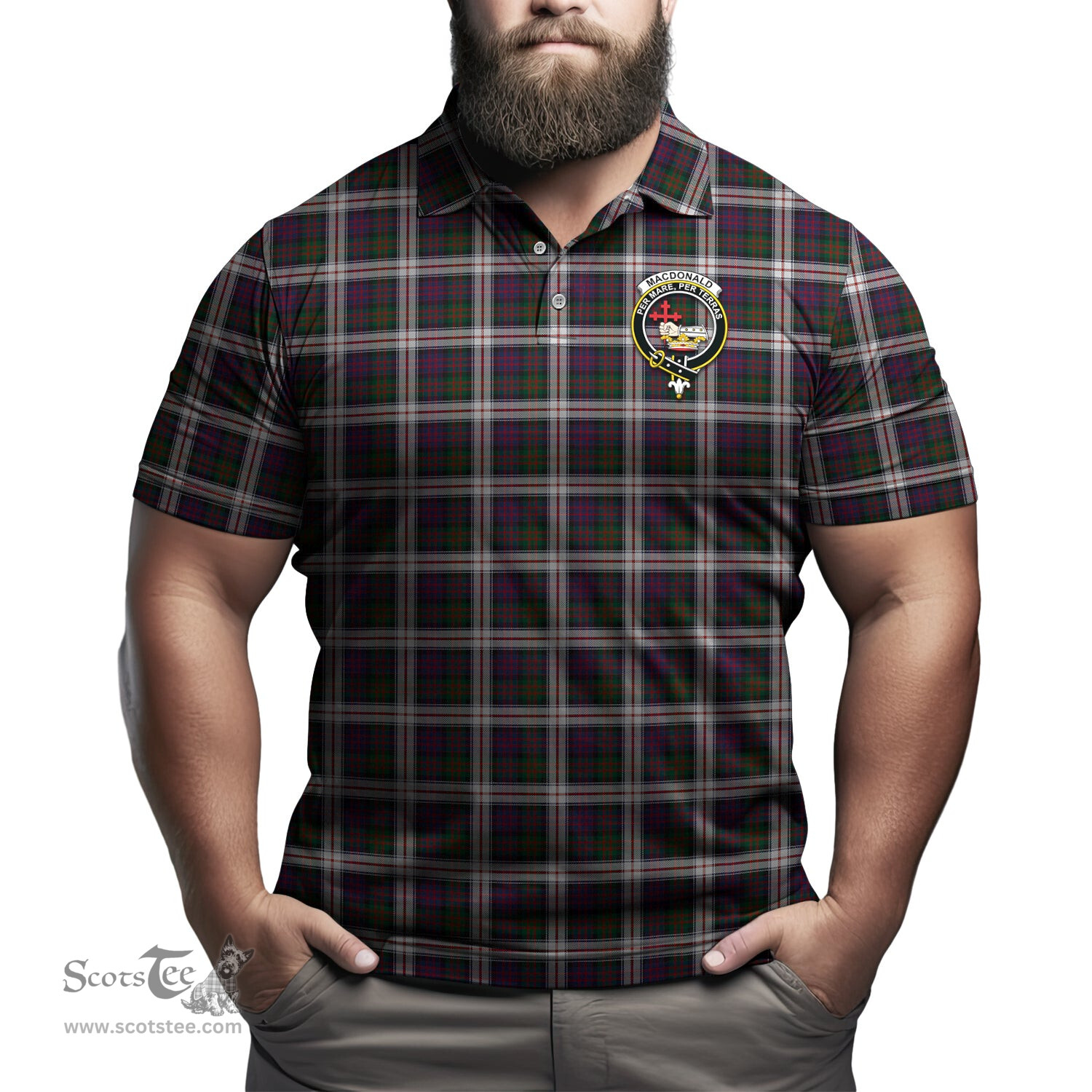 Scottish MacDonald Dress Tartan Mens Polo Shirt with Family Crest Scottish Polo Shirt Scottish Plaid Tartan Plaid - ScotsTee - scotstee.com