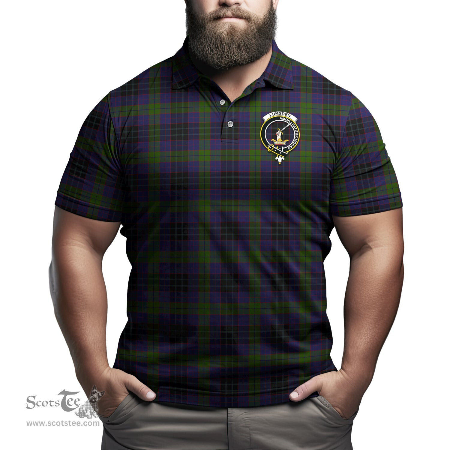 Scottish Lumsden Hunting Tartan Mens Polo Shirt with Family Crest Scottish Polo Shirt Scottish Plaid Tartan Plaid - ScotsTee - scotstee.com