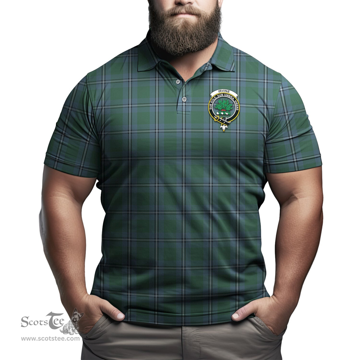 Scottish Irvine of Drum Tartan Mens Polo Shirt with Family Crest Scottish Polo Shirt Scottish Plaid Tartan Plaid - ScotsTee - scotstee.com