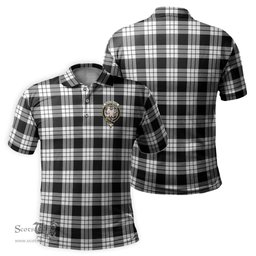 Scottish MacFarlane Black White Tartan Mens Polo Shirt with Family Crest Scottish Polo Shirt Scottish Plaid Tartan Plaid - ScotsTee - scotstee.com