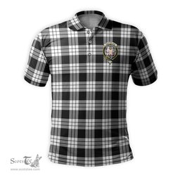 Scottish MacFarlane Black White Tartan Mens Polo Shirt with Family Crest Scottish Polo Shirt Scottish Plaid Tartan Plaid - ScotsTee - scotstee.com