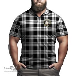 Scottish MacFarlane Black White Tartan Mens Polo Shirt with Family Crest Scottish Polo Shirt Scottish Plaid Tartan Plaid - ScotsTee - scotstee.com