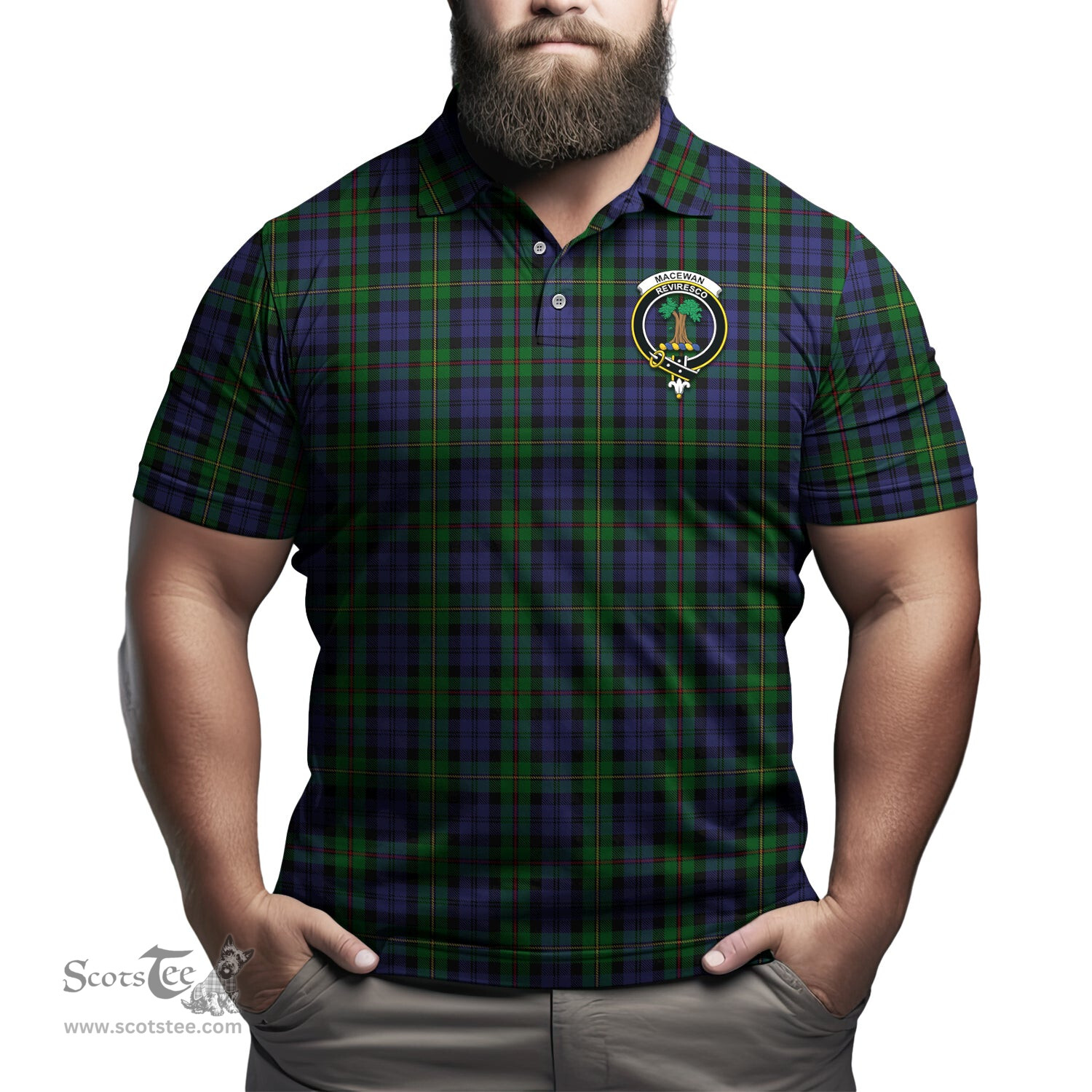 Scottish MacEwan-MacEwen Tartan Mens Polo Shirt with Family Crest Scottish Polo Shirt Scottish Plaid Tartan Plaid - ScotsTee - scotstee.com