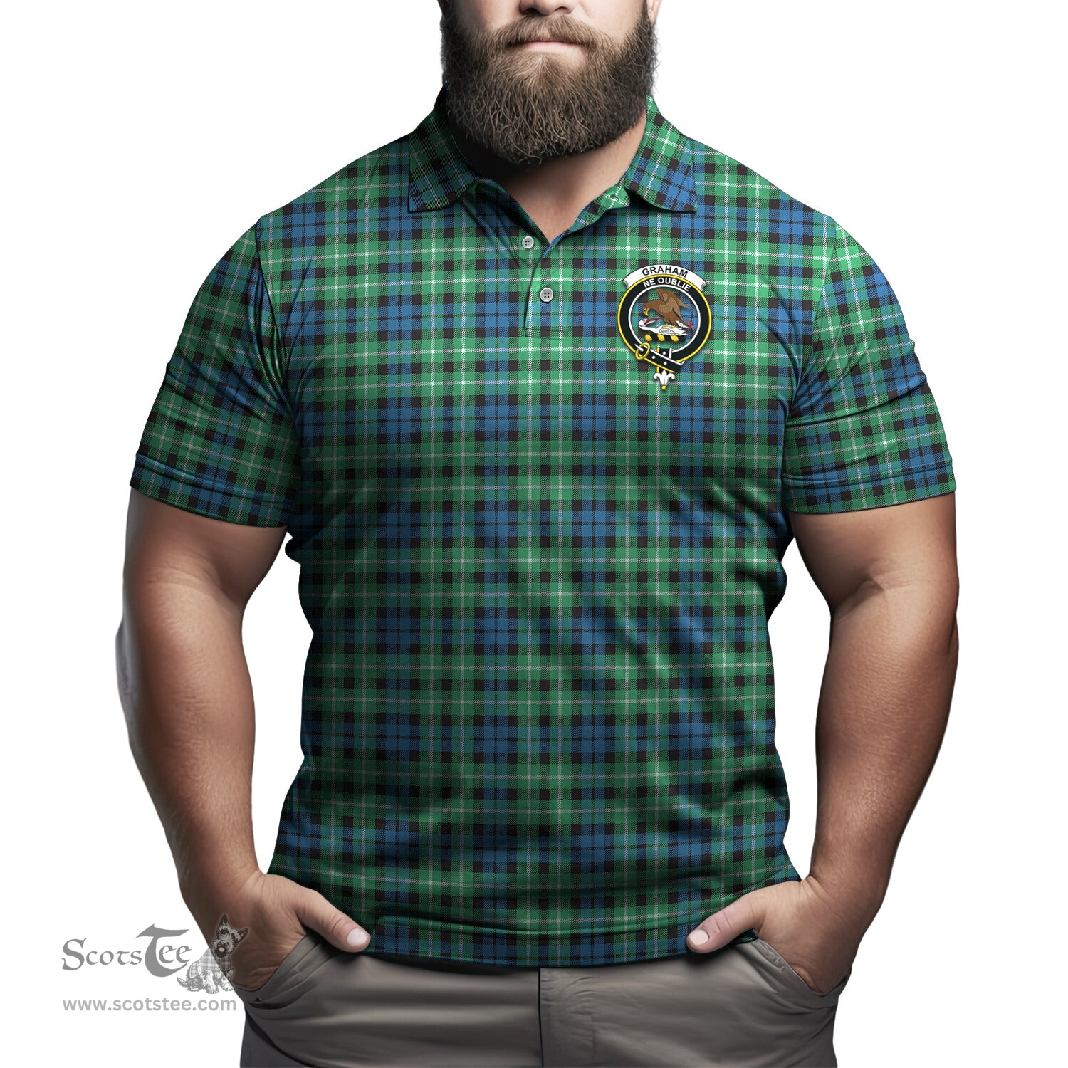 Scottish Graham of Montrose Ancient Tartan Mens Polo Shirt with Family Crest Scottish Polo Shirt Scottish Plaid Tartan Plaid - ScotsTee - scotstee.com