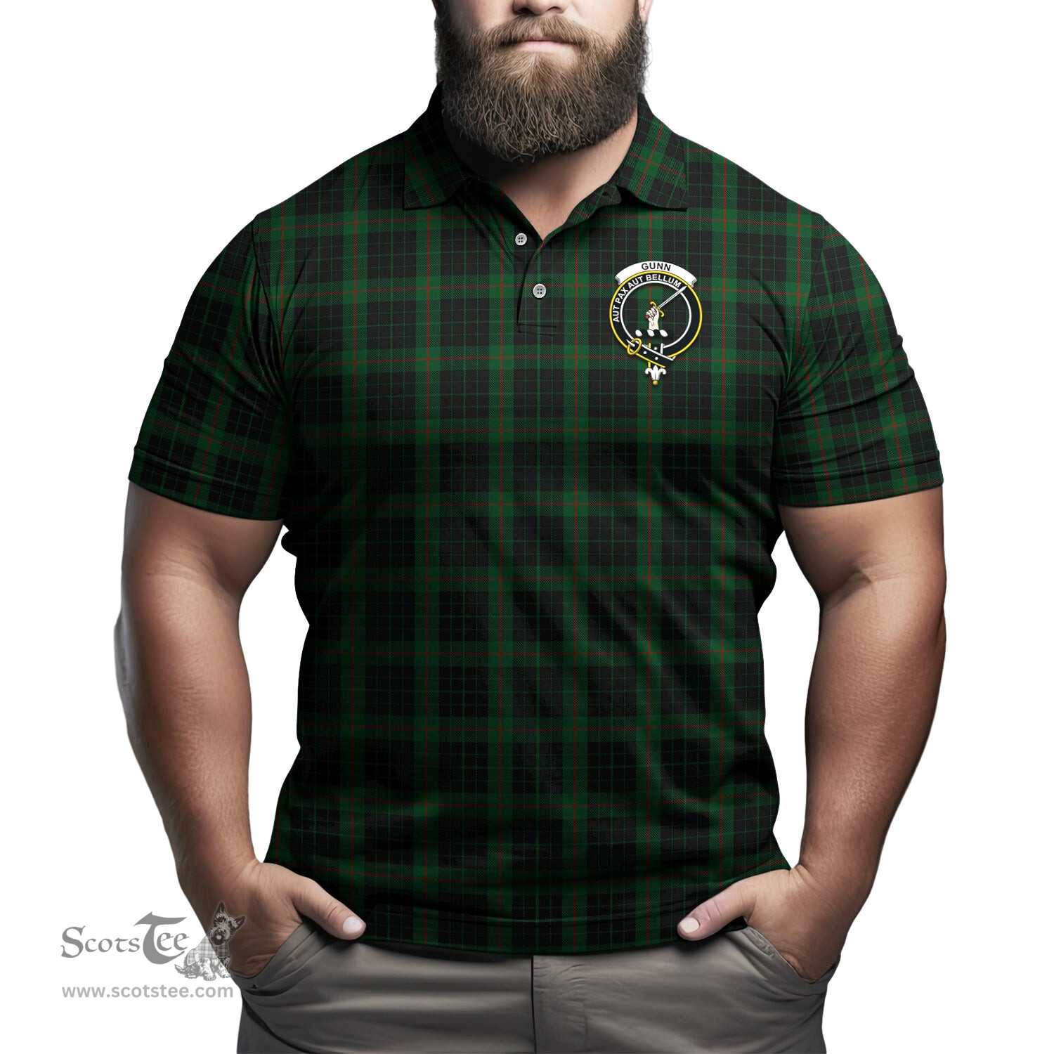 Scottish Gunn Logan Tartan Mens Polo Shirt with Family Crest Scottish Polo Shirt Scottish Plaid Tartan Plaid - ScotsTee - scotstee.com