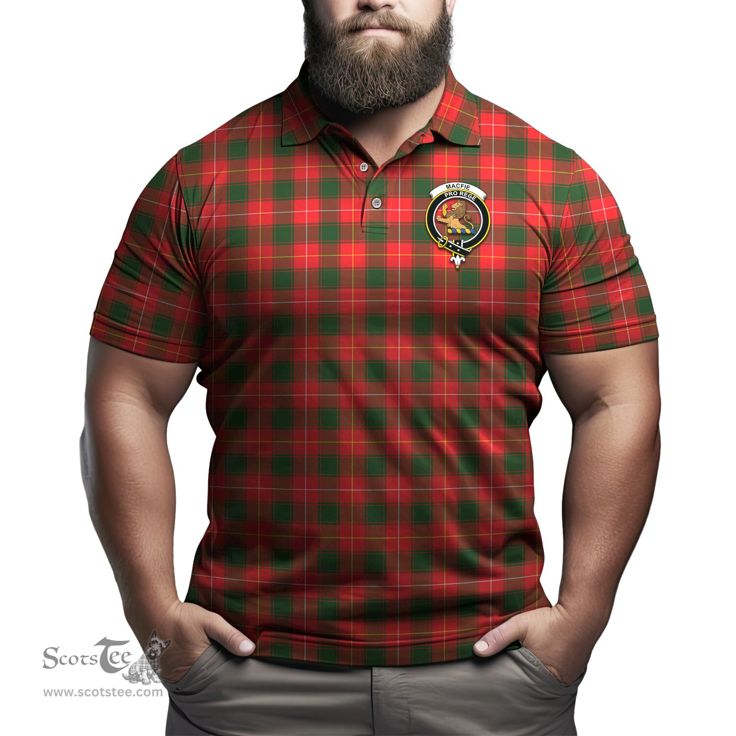 Scottish MacFie Modern Tartan Mens Polo Shirt with Family Crest Scottish Polo Shirt Scottish Plaid Tartan Plaid - ScotsTee - scotstee.com
