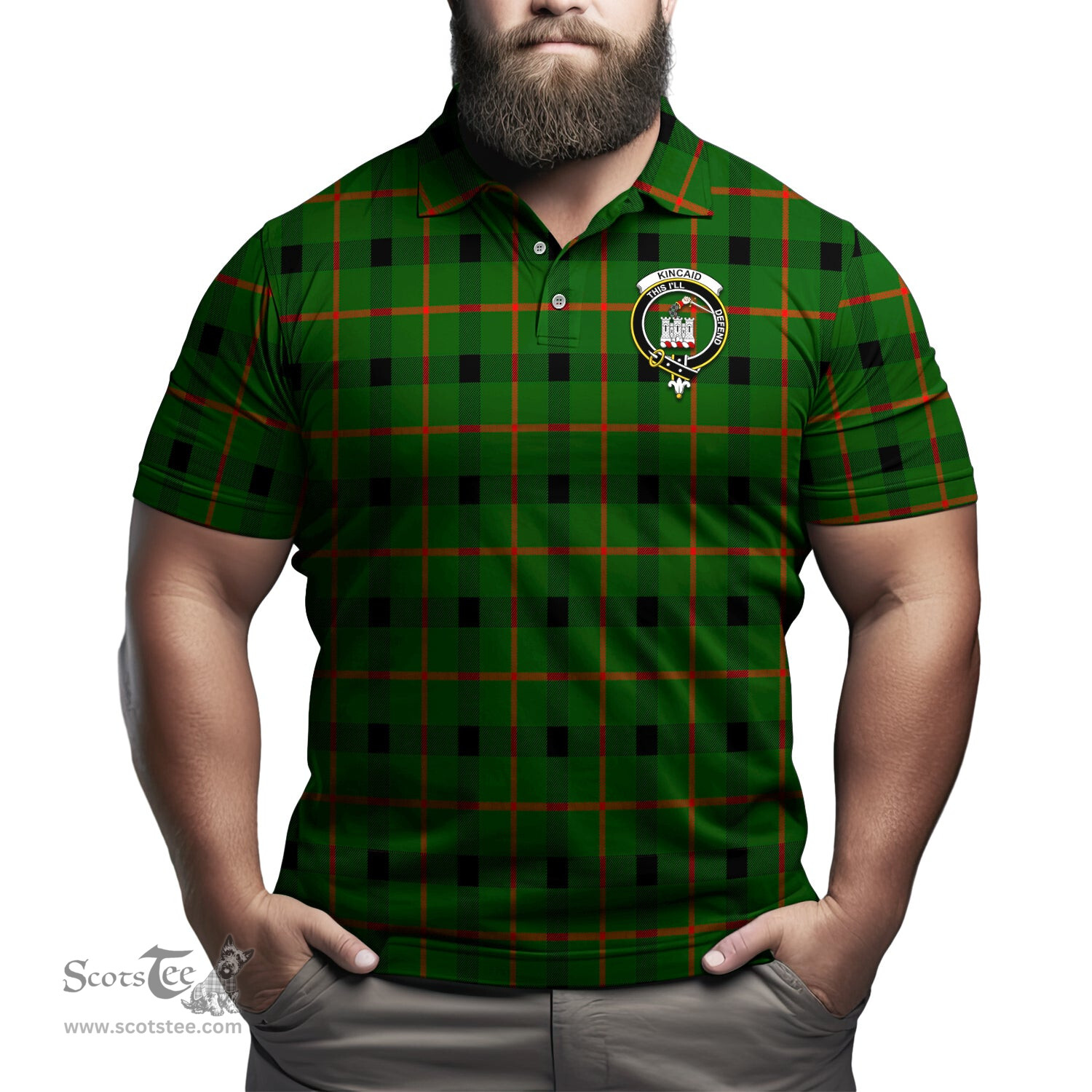 Scottish Kincaid Modern Tartan Mens Polo Shirt with Family Crest Scottish Polo Shirt Scottish Plaid Tartan Plaid - ScotsTee - scotstee.com