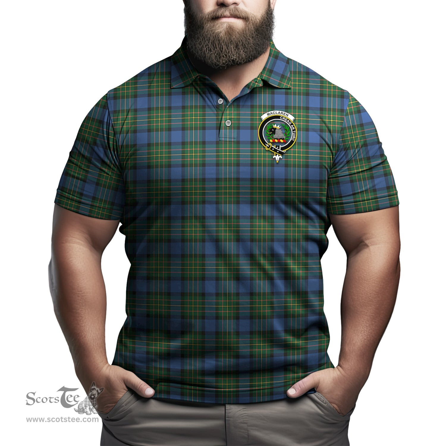 Scottish MacLaren Ancient Tartan Mens Polo Shirt with Family Crest Scottish Polo Shirt Scottish Plaid Tartan Plaid - ScotsTee - scotstee.com