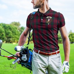 Scottish Lindsay Tartan Mens Polo Shirt with Family Crest Scottish Polo Shirt Scottish Plaid Tartan Plaid - ScotsTee - scotstee.com