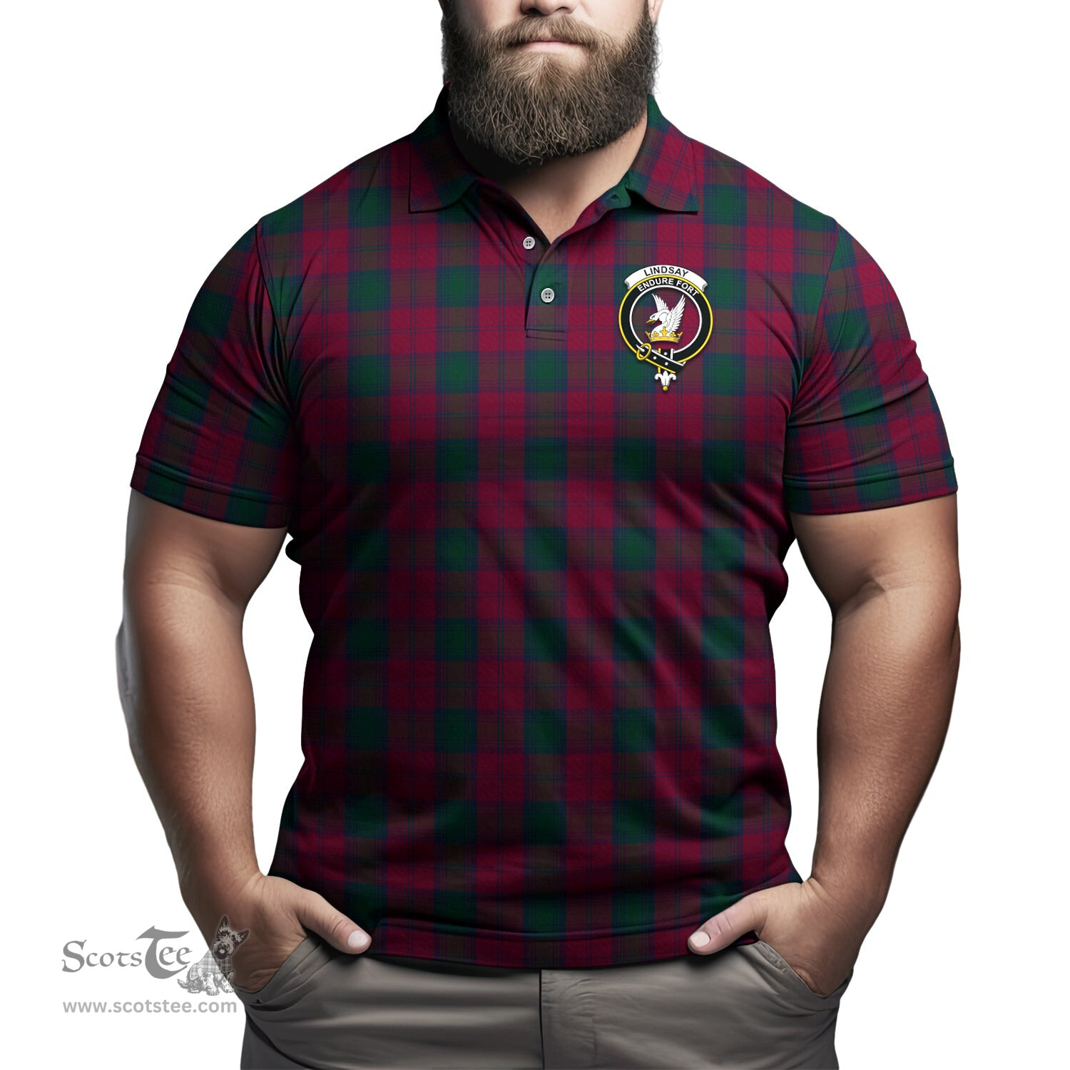 Scottish Lindsay Tartan Mens Polo Shirt with Family Crest Scottish Polo Shirt Scottish Plaid Tartan Plaid - ScotsTee - scotstee.com