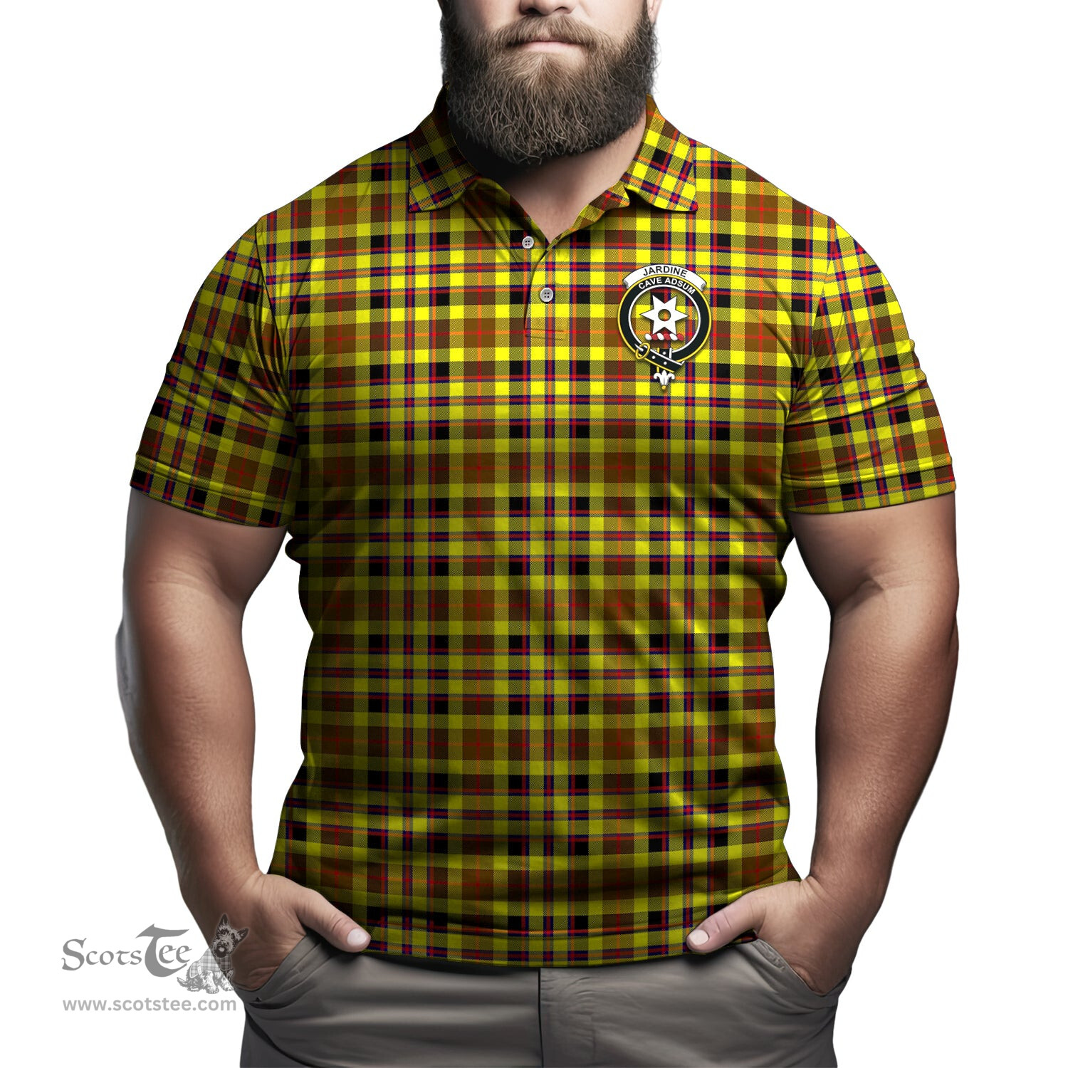 Scottish Jardine Modern Tartan Mens Polo Shirt with Family Crest Scottish Polo Shirt Scottish Plaid Tartan Plaid - ScotsTee - scotstee.com