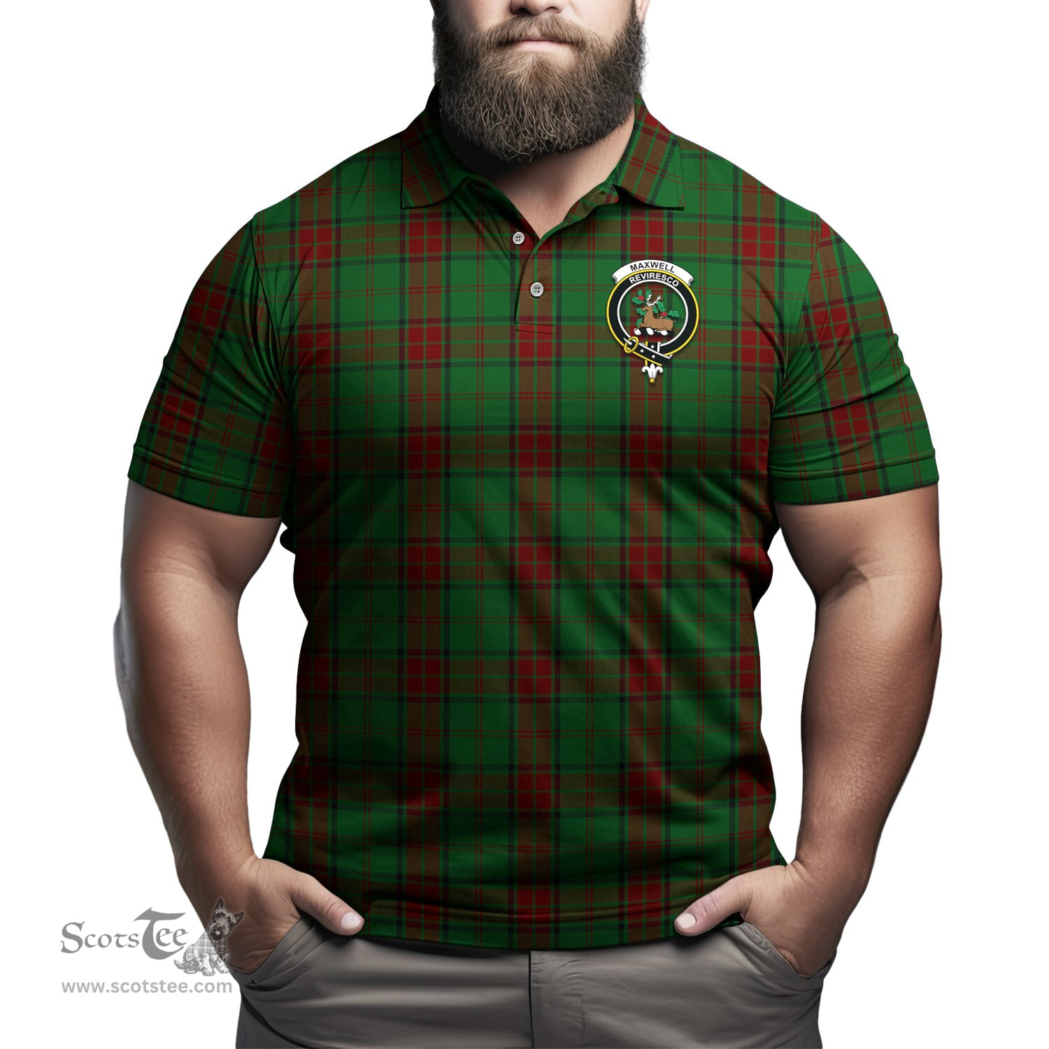 Scottish Maxwell Hunting Tartan Mens Polo Shirt with Family Crest Scottish Polo Shirt Scottish Plaid Tartan Plaid - ScotsTee - scotstee.com