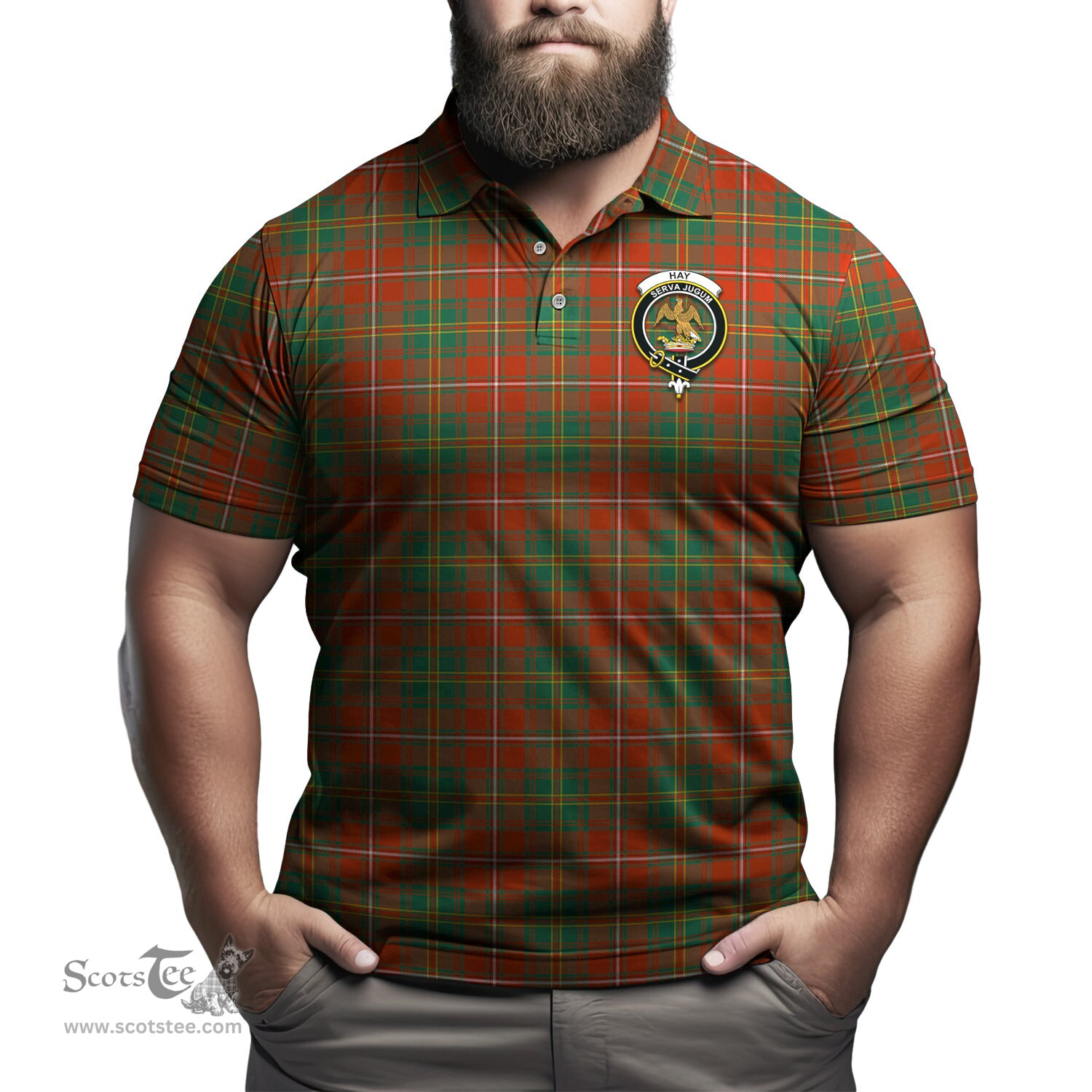 Scottish Hay Ancient Tartan Mens Polo Shirt with Family Crest Scottish Polo Shirt Scottish Plaid Tartan Plaid - ScotsTee - scotstee.com