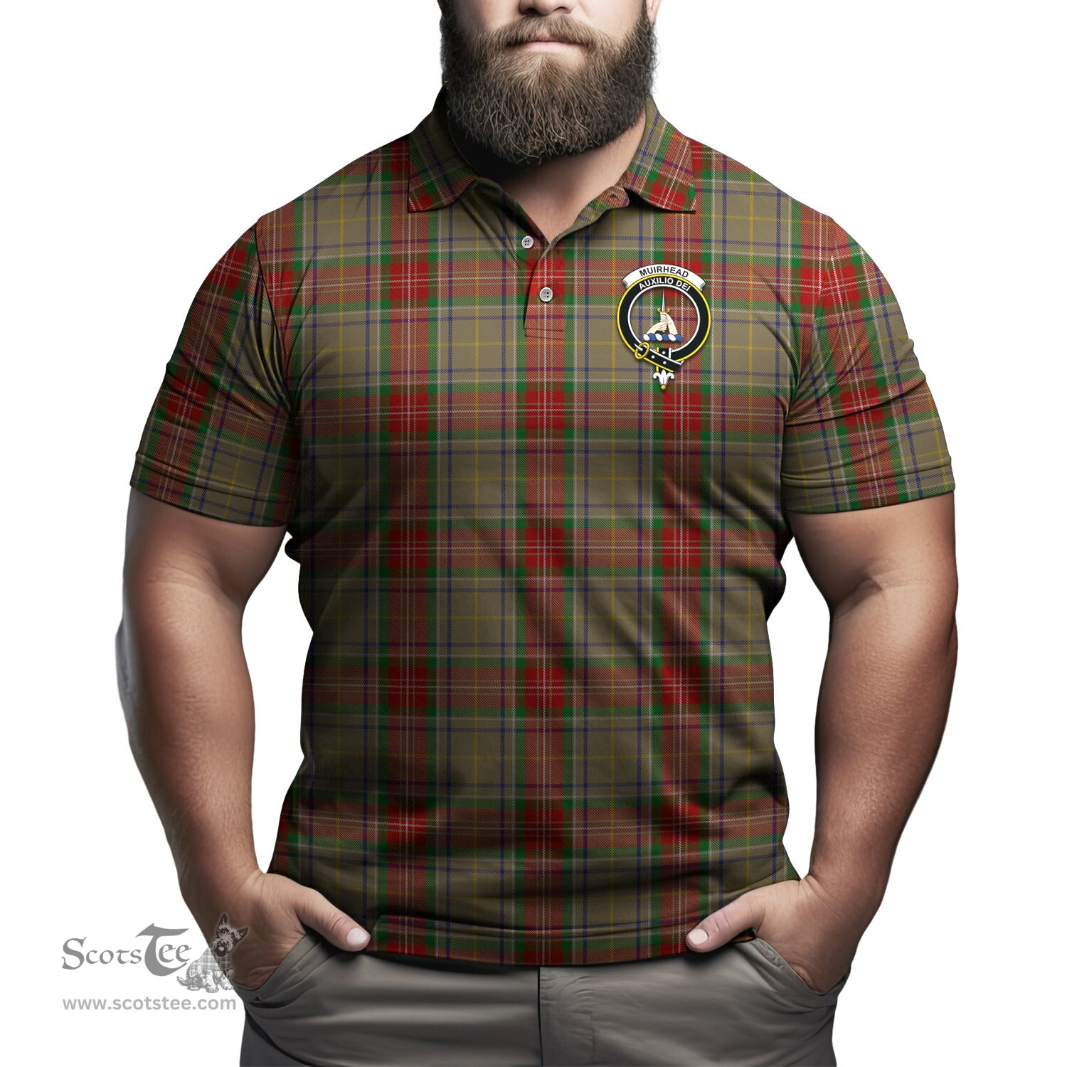 Scottish Muirhead Old Tartan Mens Polo Shirt with Family Crest Scottish Polo Shirt Scottish Plaid Tartan Plaid - ScotsTee - scotstee.com