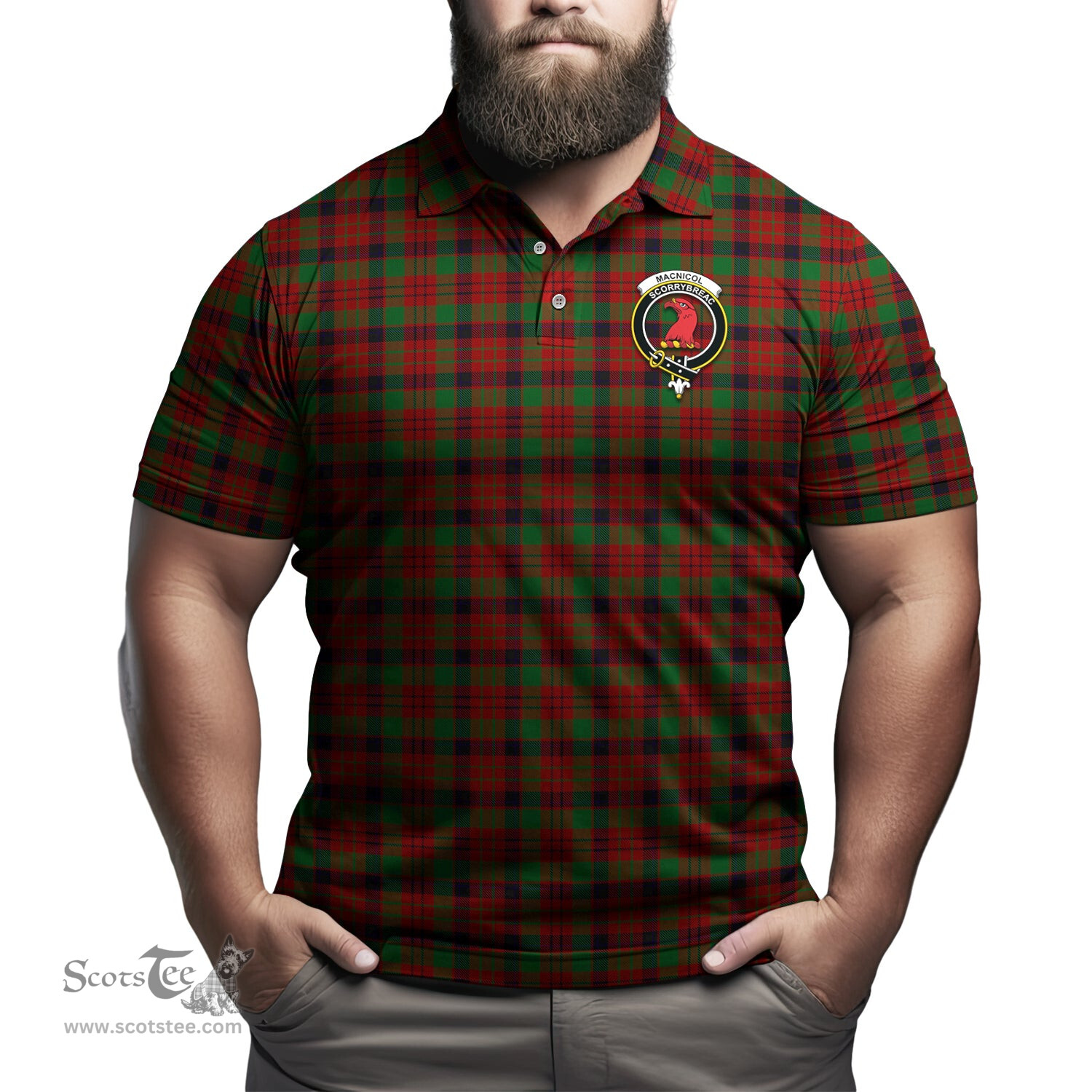 Scottish MacNicol Tartan Mens Polo Shirt with Family Crest Scottish Polo Shirt Scottish Plaid Tartan Plaid - ScotsTee - scotstee.com