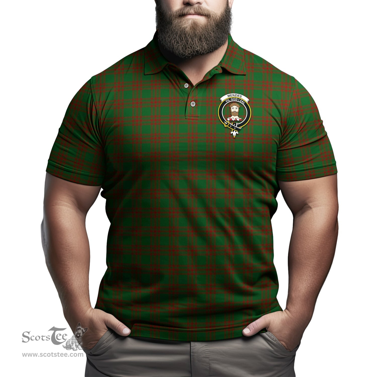 Scottish Menzies Tartan Mens Polo Shirt with Family Crest Scottish Polo Shirt Scottish Plaid Tartan Plaid - ScotsTee - scotstee.com
