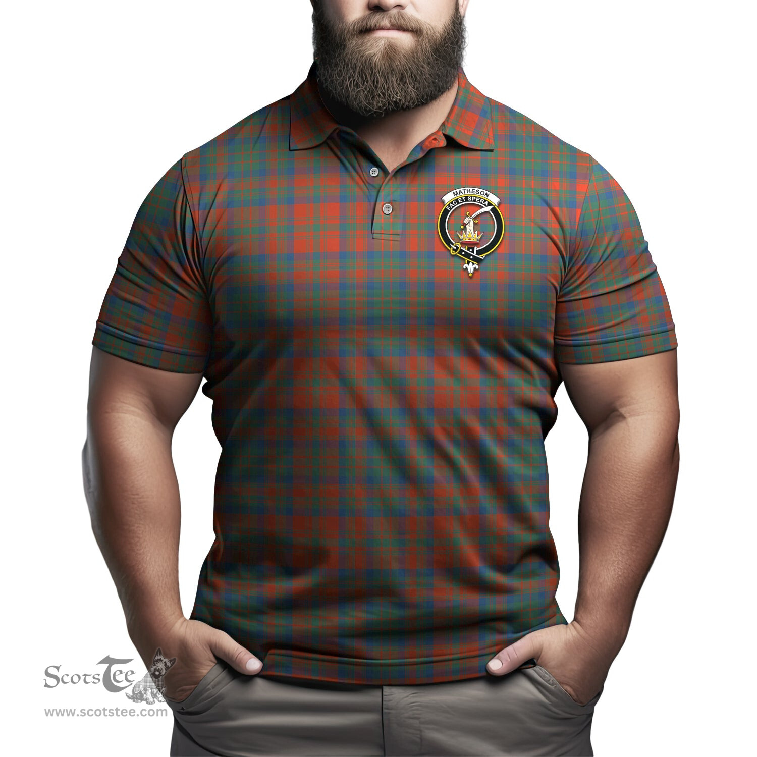 Scottish Matheson Ancient Tartan Mens Polo Shirt with Family Crest Scottish Polo Shirt Scottish Plaid Tartan Plaid - ScotsTee - scotstee.com