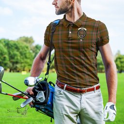 Scottish Scott Brown Modern Tartan Mens Polo Shirt with Family Crest Scottish Polo Shirt Scottish Plaid Tartan Plaid - ScotsTee - scotstee.com