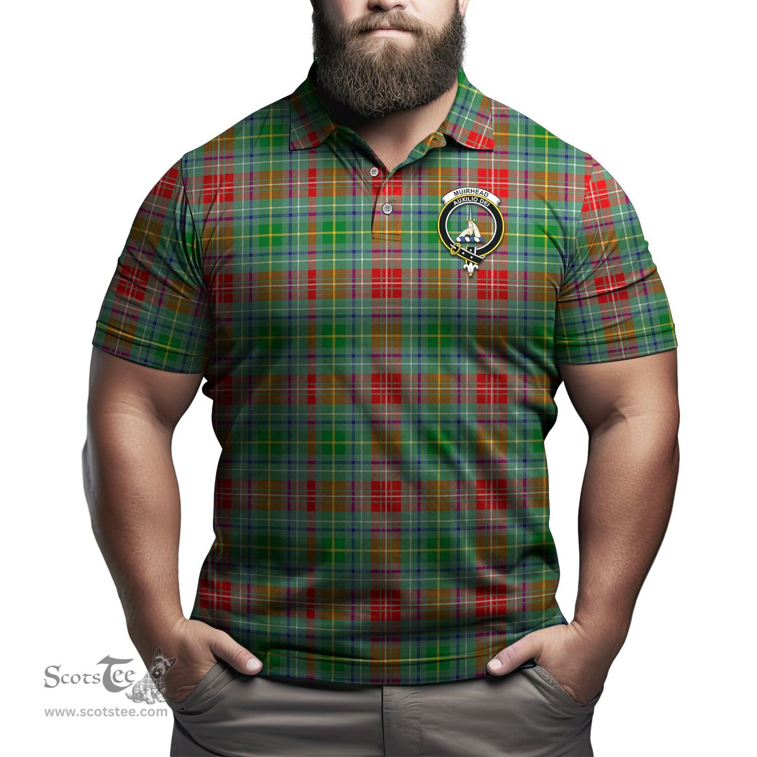 Scottish Muirhead Tartan Mens Polo Shirt with Family Crest Scottish Polo Shirt Scottish Plaid Tartan Plaid - ScotsTee - scotstee.com