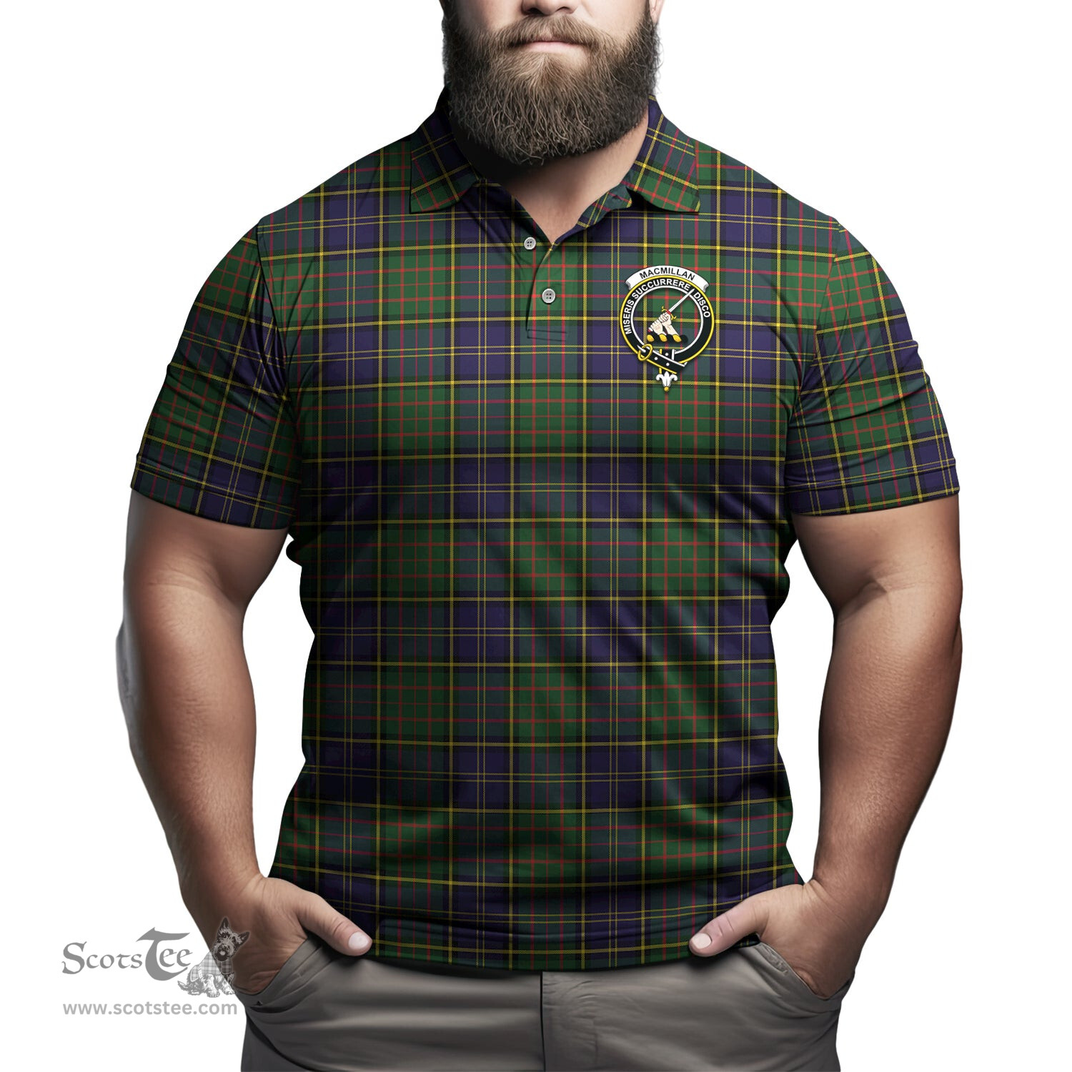 Scottish MacMillan Hunting Modern Tartan Mens Polo Shirt with Family Crest Scottish Polo Shirt Scottish Plaid Tartan Plaid - ScotsTee - scotstee.com