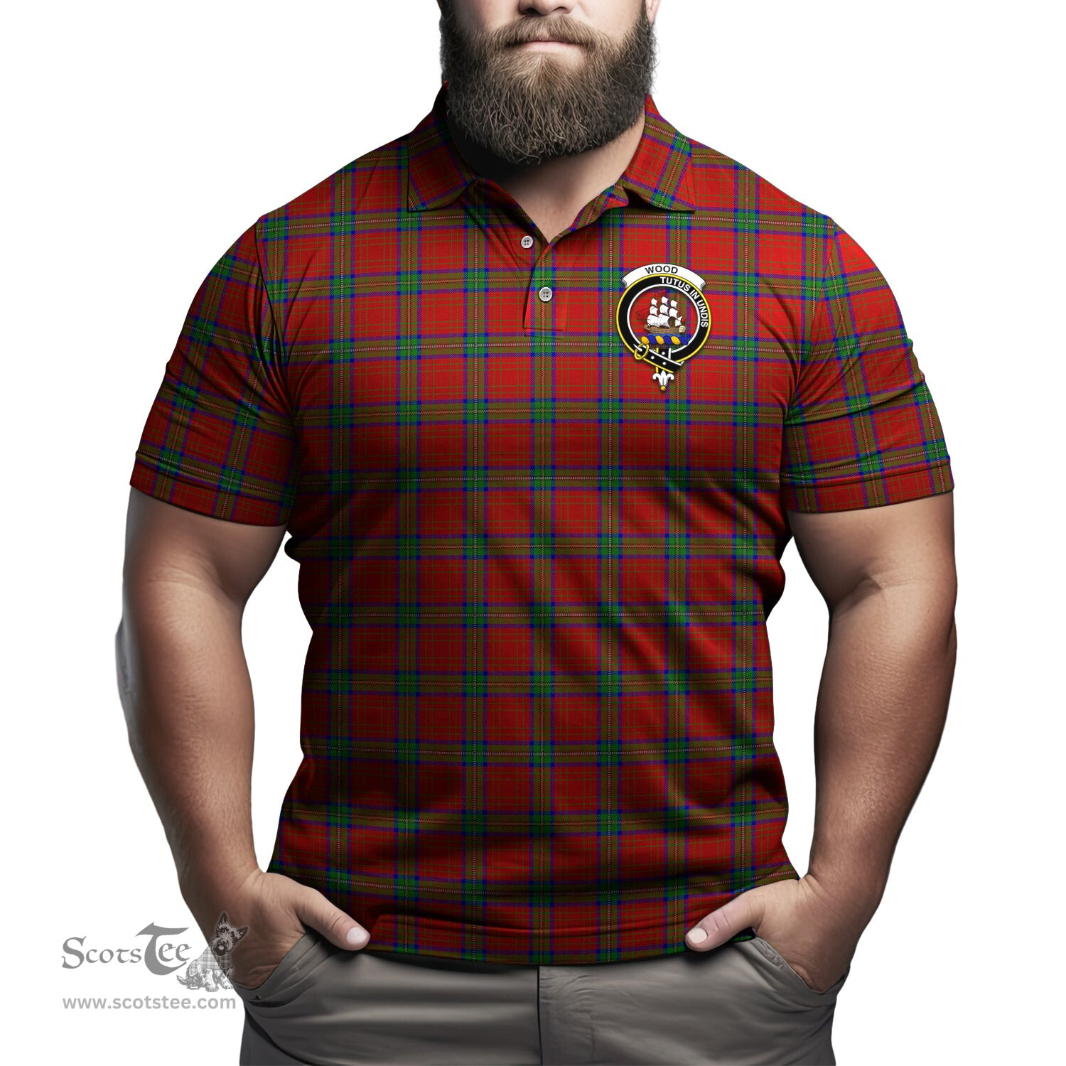Scottish Wood Dress Tartan Mens Polo Shirt with Family Crest Scottish Polo Shirt Scottish Plaid Tartan Plaid - ScotsTee - scotstee.com
