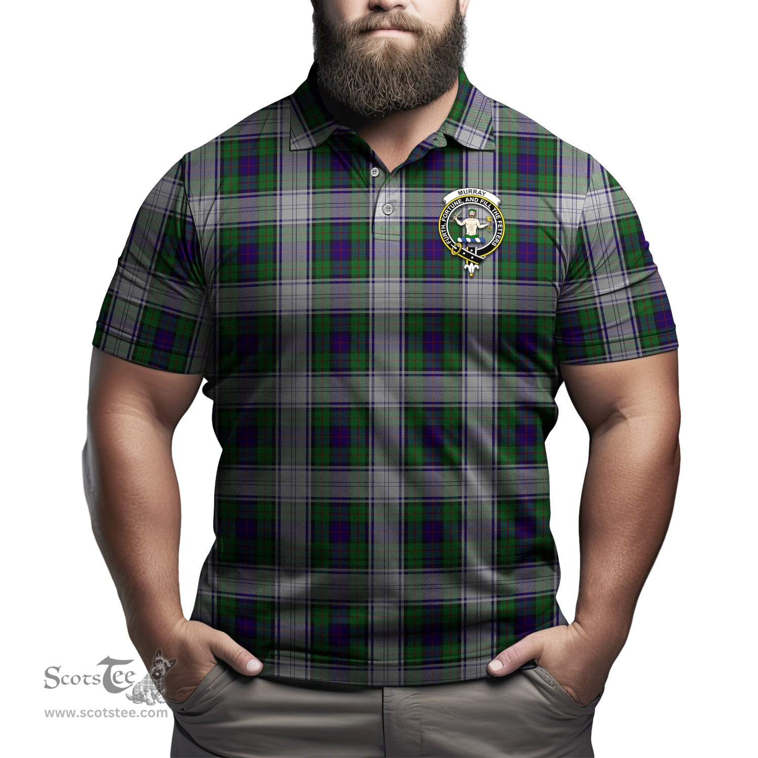 Scottish Murray of Atholl Dress Tartan Mens Polo Shirt with Family Crest Scottish Polo Shirt Scottish Plaid Tartan Plaid - ScotsTee - scotstee.com