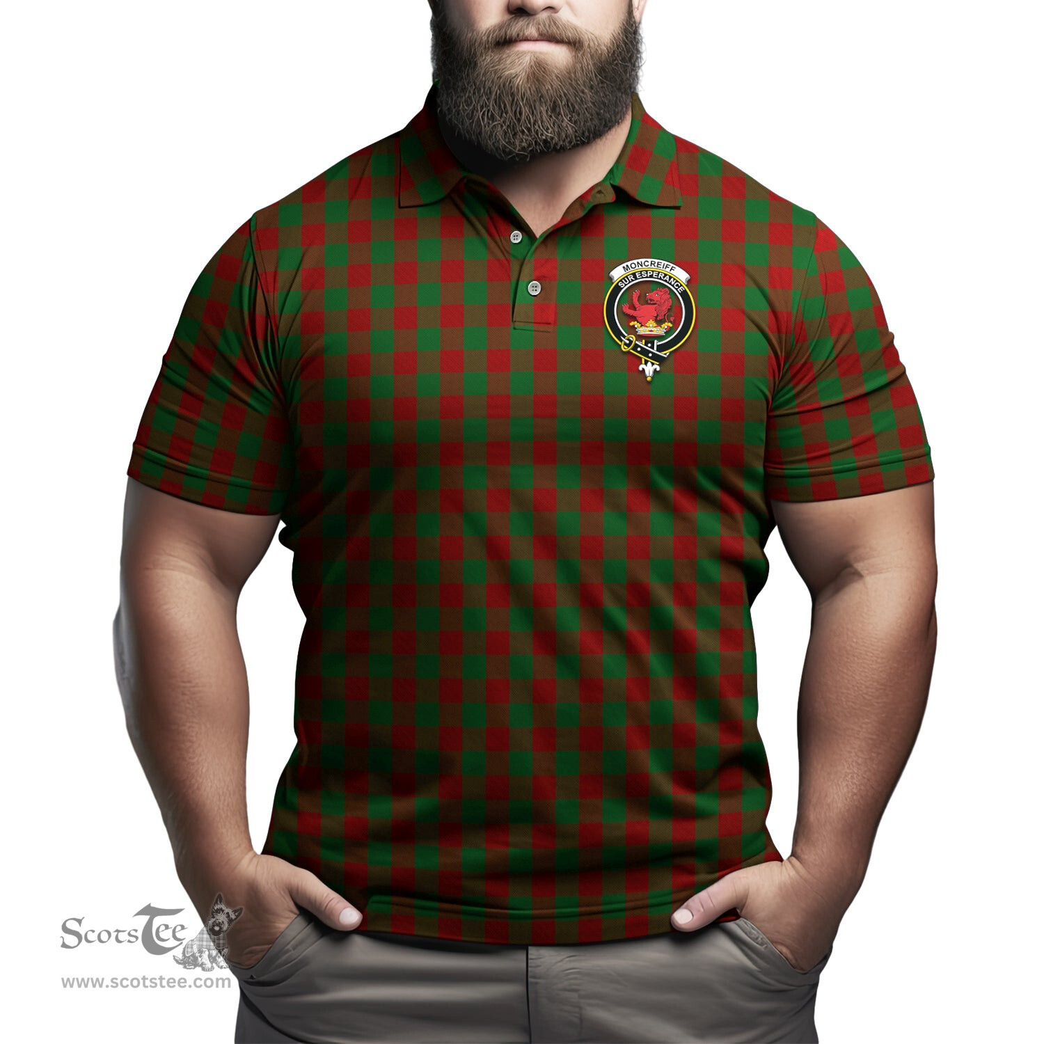 Scottish Moncrieff Tartan Mens Polo Shirt with Family Crest Scottish Polo Shirt Scottish Plaid Tartan Plaid - ScotsTee - scotstee.com