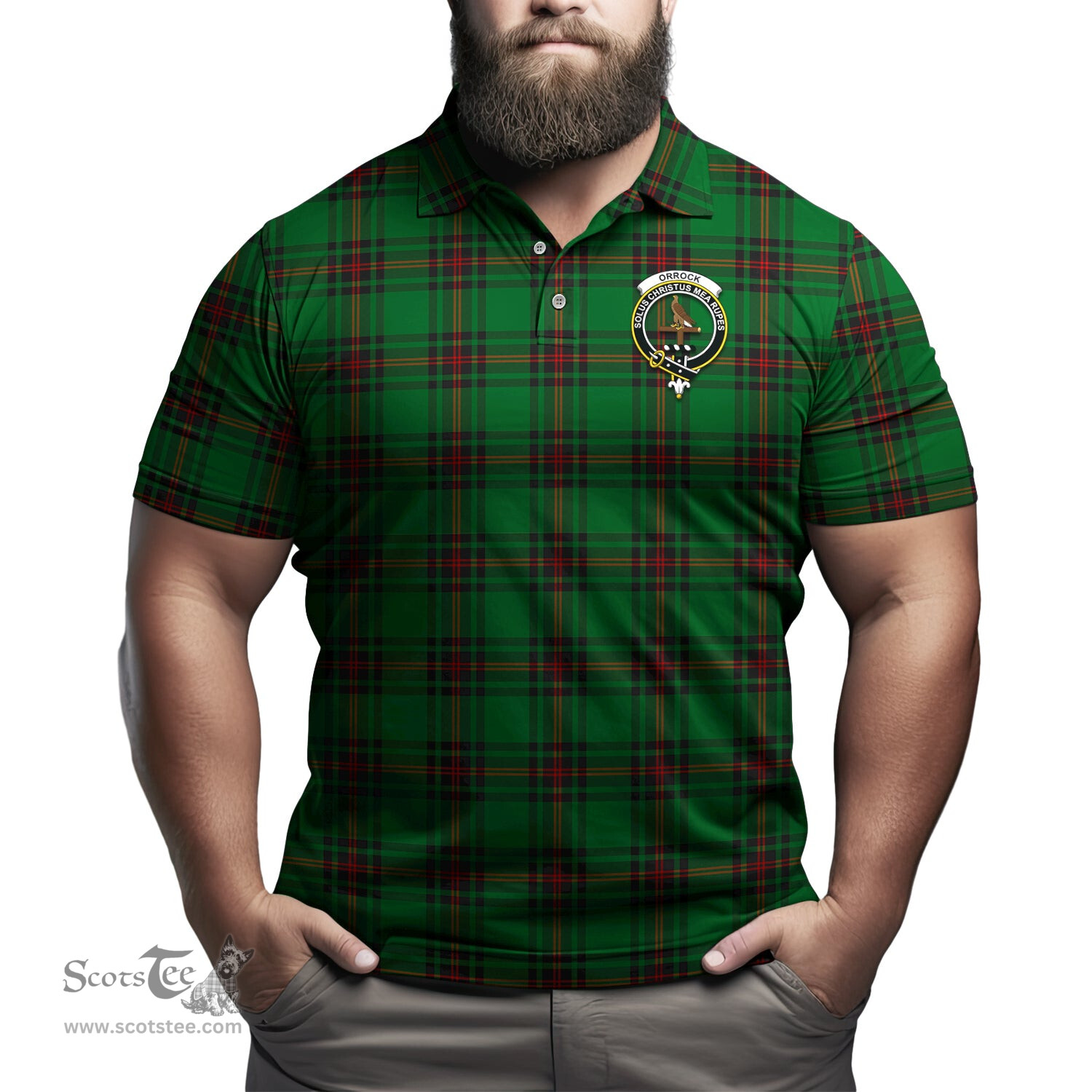Scottish Orrock Tartan Mens Polo Shirt with Family Crest Scottish Polo Shirt Scottish Plaid Tartan Plaid - ScotsTee - scotstee.com