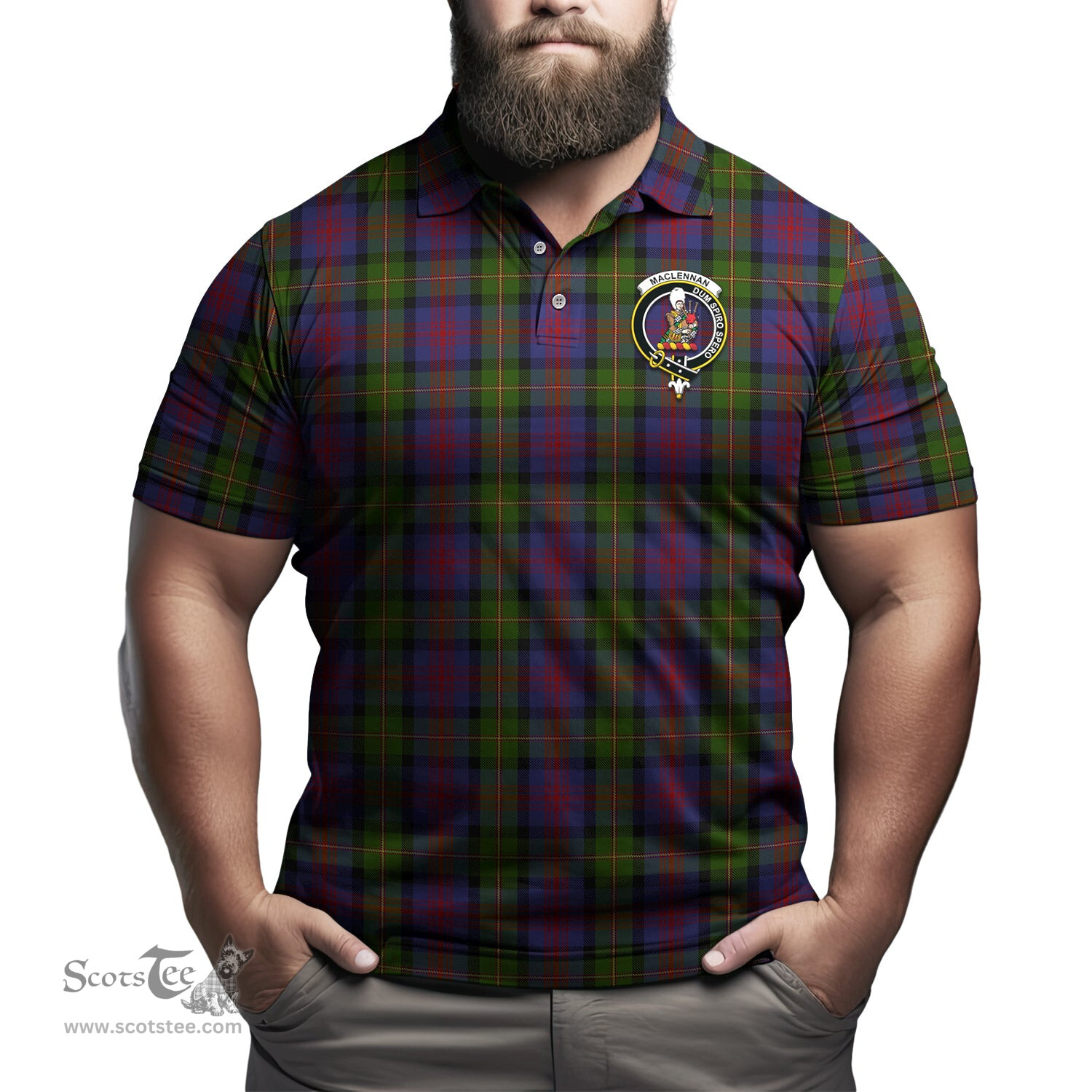 Scottish MacLennan Tartan Mens Polo Shirt with Family Crest Scottish Polo Shirt Scottish Plaid Tartan Plaid - ScotsTee - scotstee.com