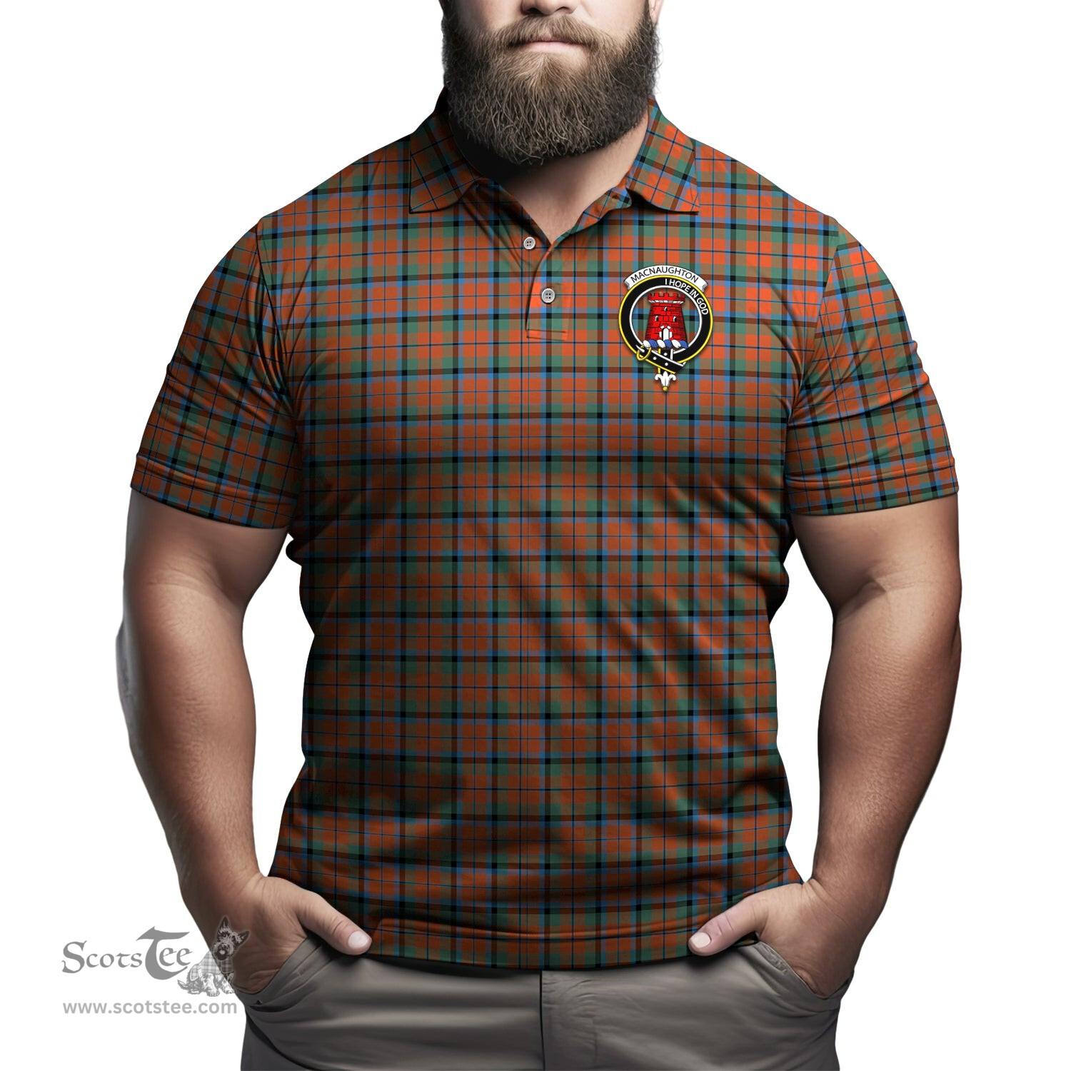 Scottish MacNaughton Ancient Tartan Mens Polo Shirt with Family Crest Scottish Polo Shirt Scottish Plaid Tartan Plaid - ScotsTee - scotstee.com