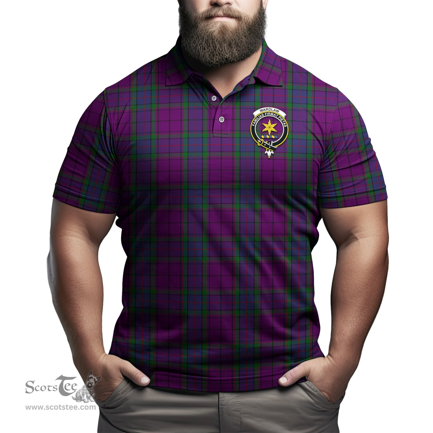 Scottish Wardlaw Tartan Mens Polo Shirt with Family Crest Scottish Polo Shirt Scottish Plaid Tartan Plaid - ScotsTee - scotstee.com